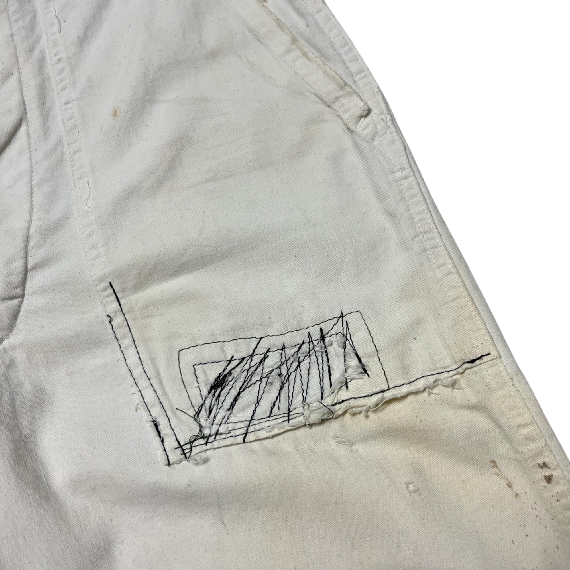 1940s WWII Naval Food Service Hand-Altered & Repaired Trousers - Aged White - 30x29