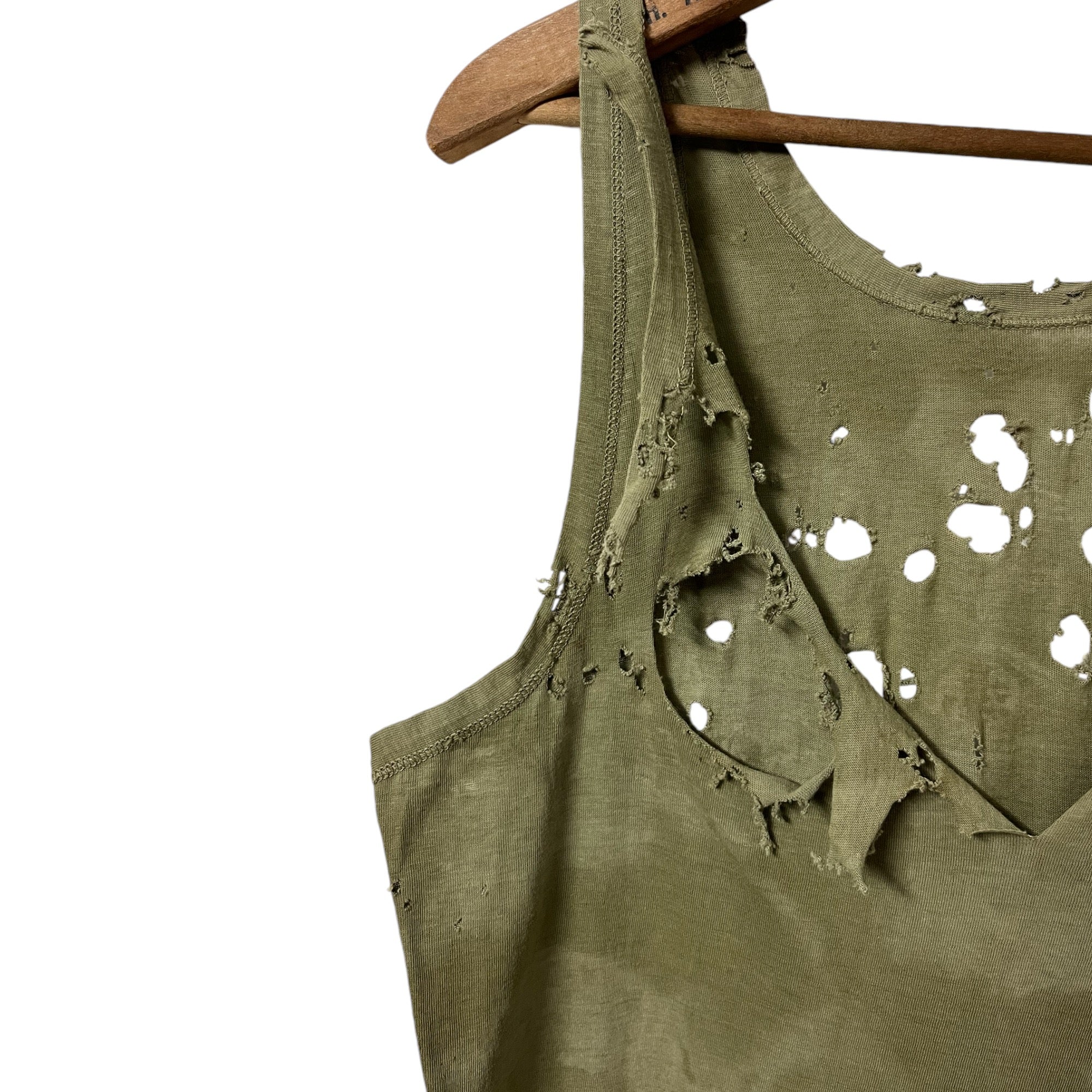 1940s/WWII Thrashed & Faded US Military Tank Top - Military Olive Drab - L