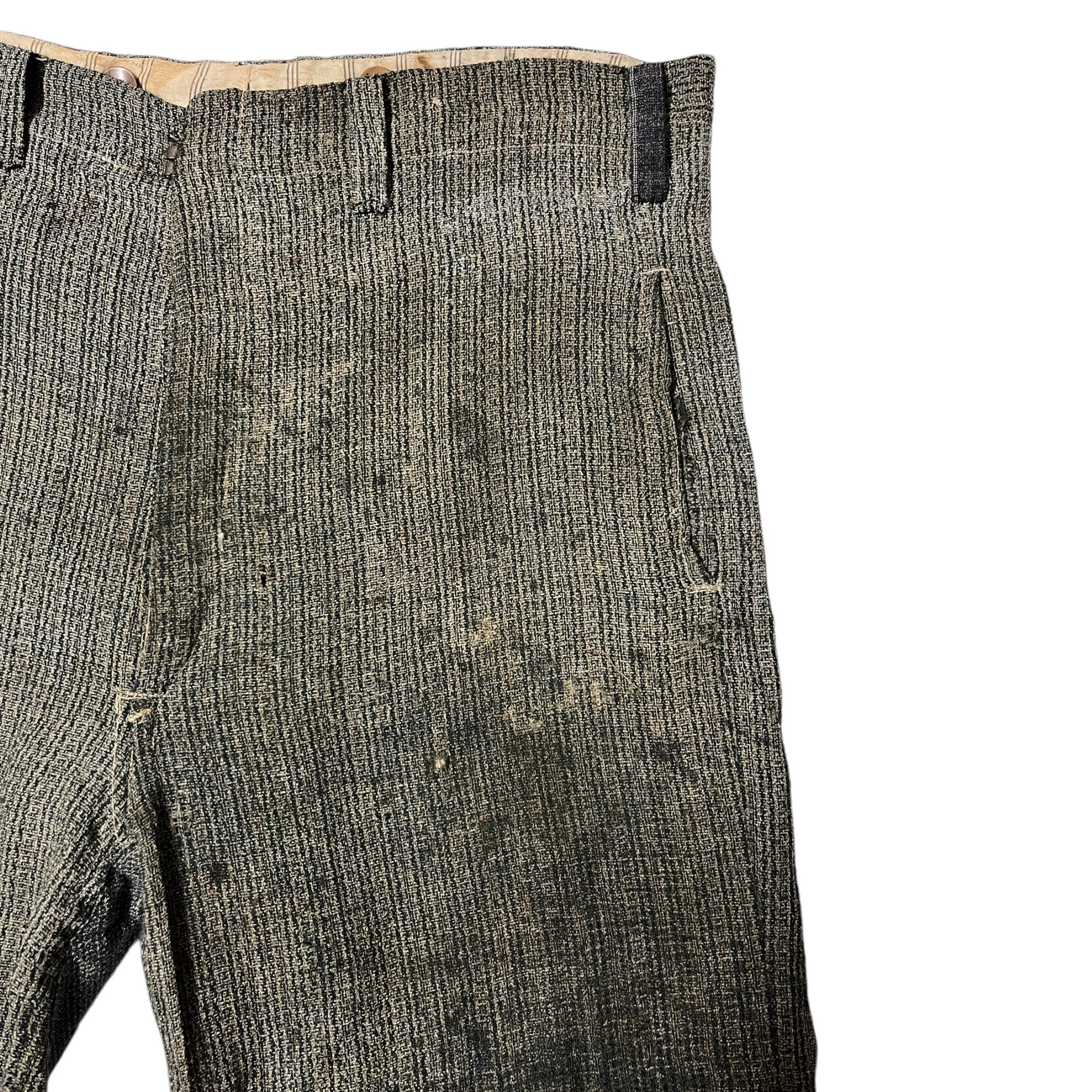 1900s/10s Distressed & Repaired Wool Trousers - Grey/Green -