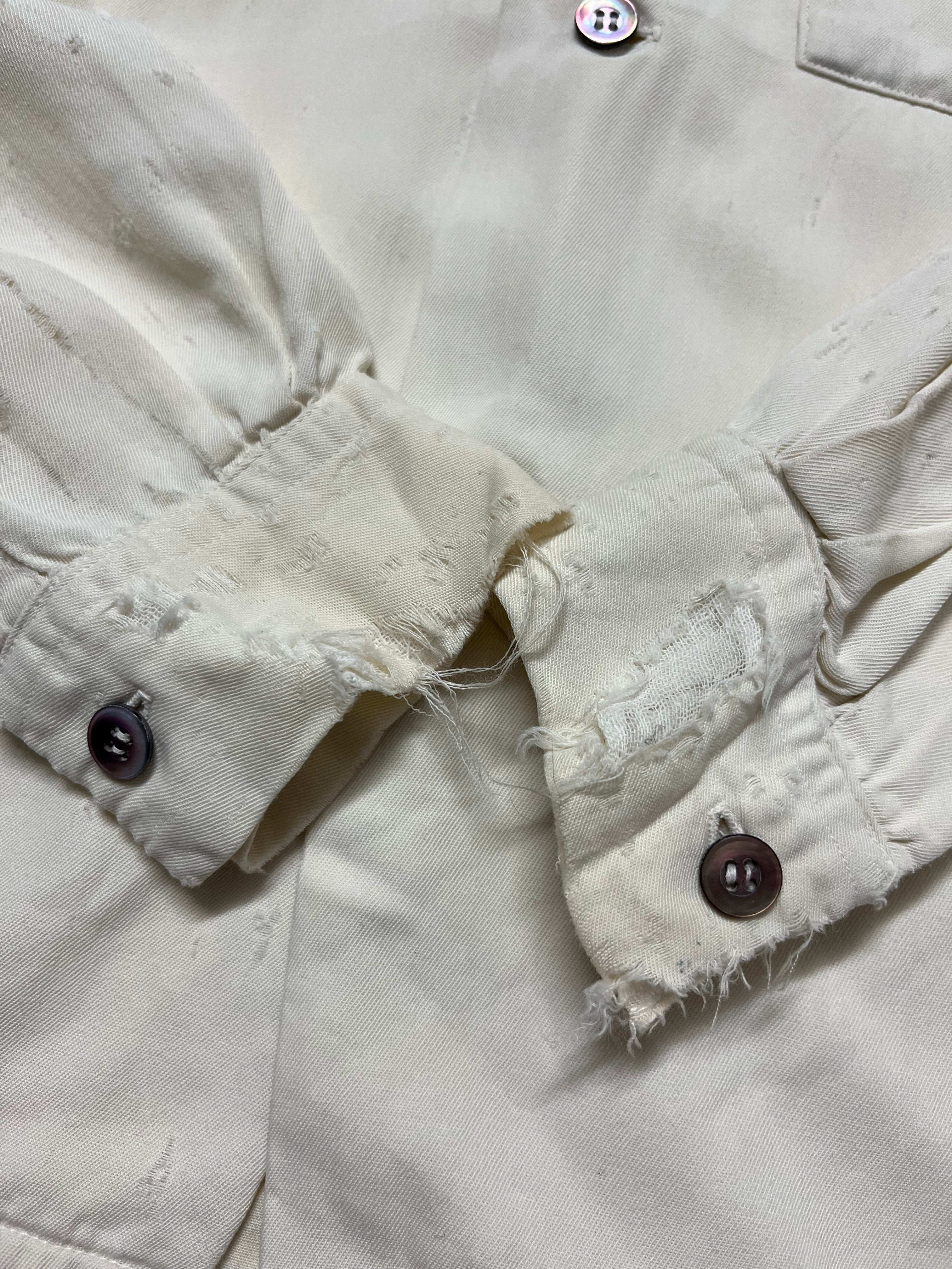 1950s Distressed Gabardine Button Up Shirt - Milk/Desert White - S/M