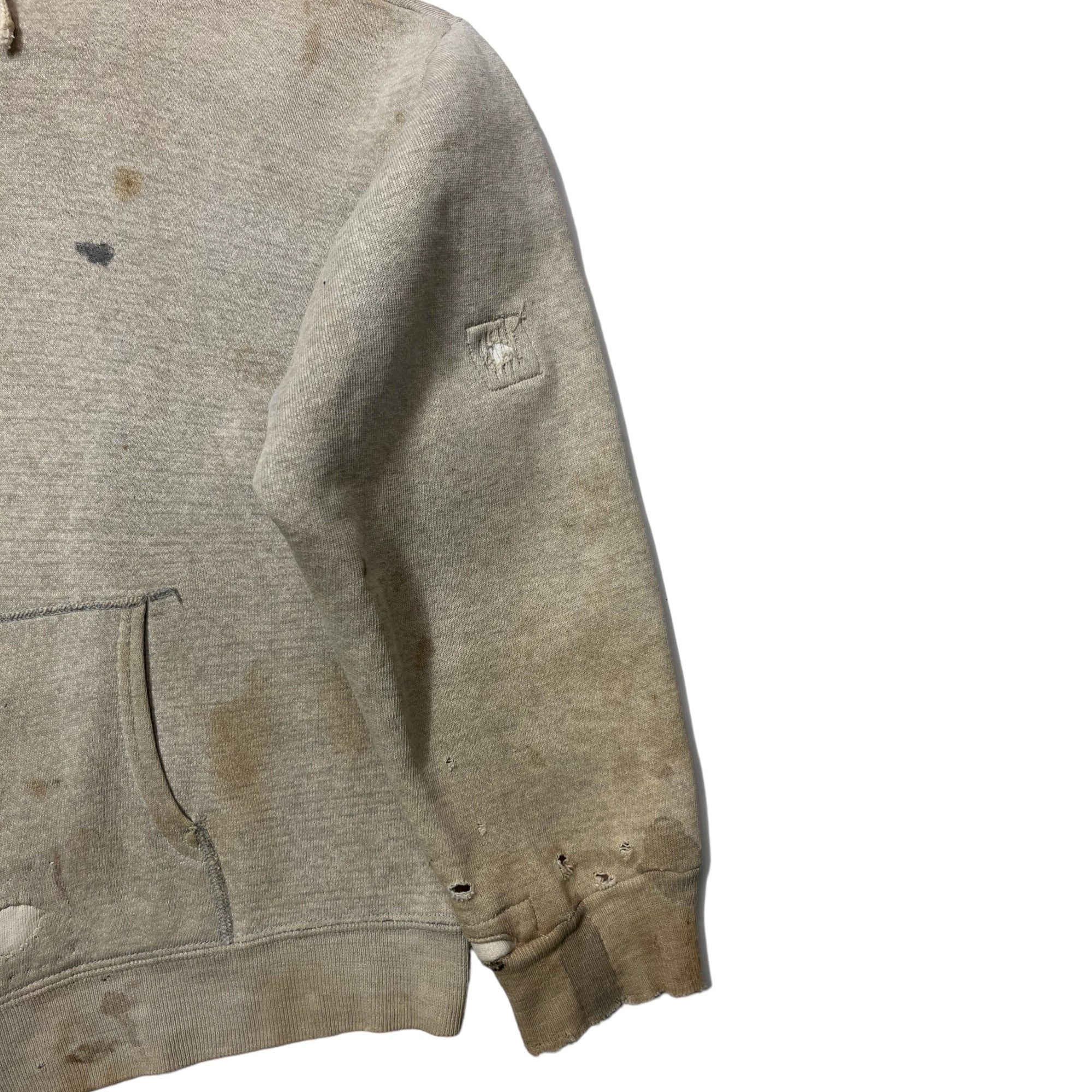 1960s Repaired & Distressed Zip-Up Hoodie - Aged Light Heather Grey - S