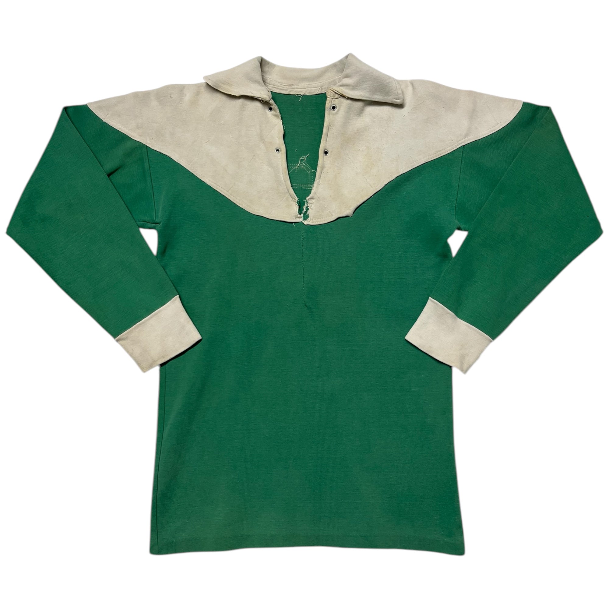 Distressed 1940s French Rugby Shirt - Faded Bottega Green - M/L