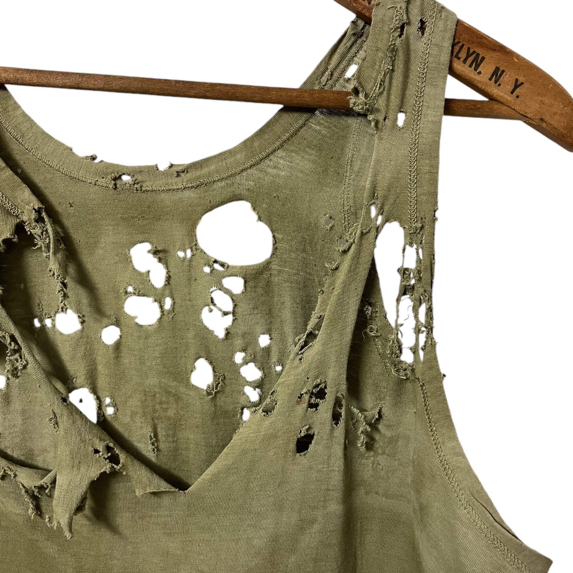 1940s/WWII Thrashed & Faded US Military Tank Top - Military Olive Drab - L