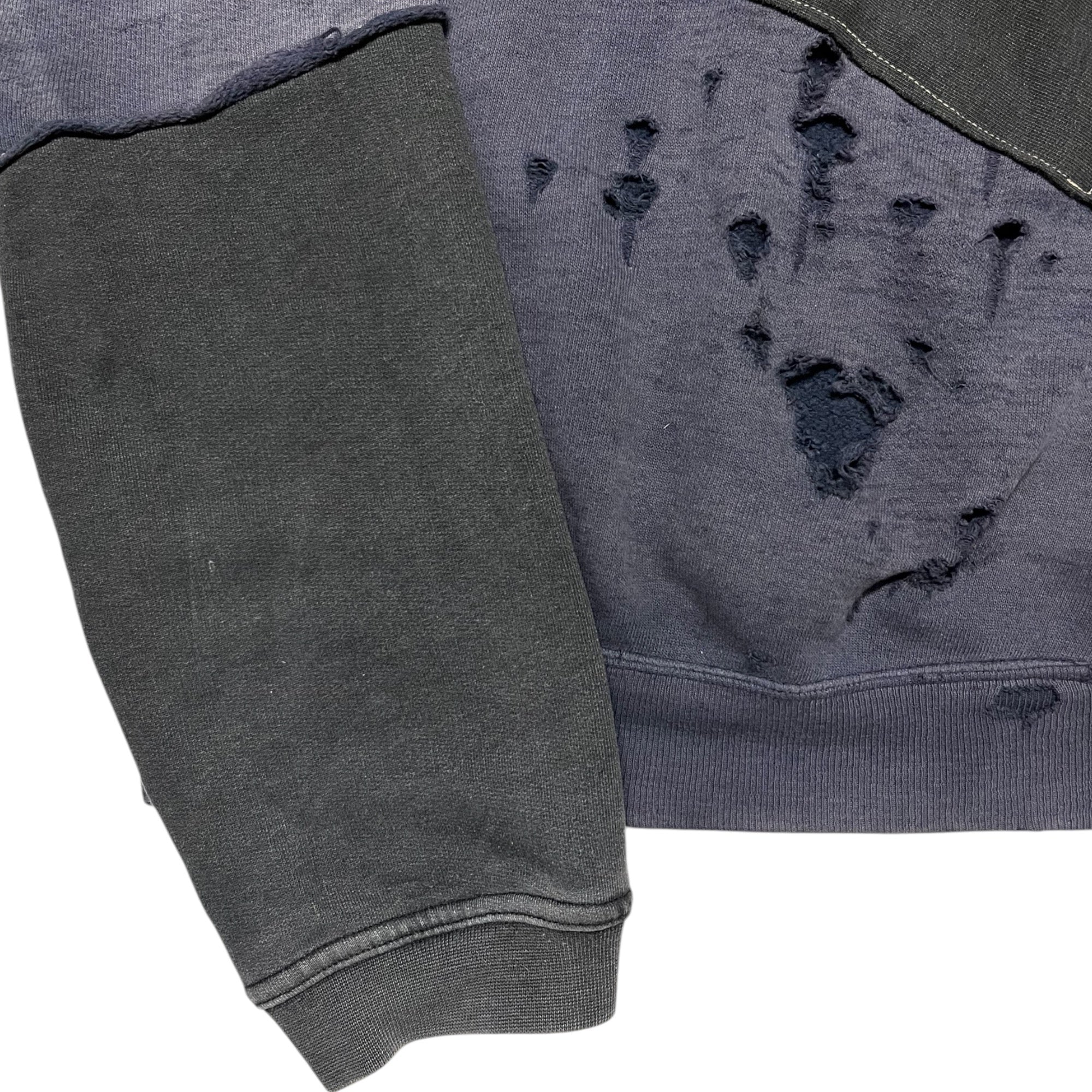 1950s/60s Patched, Repaired & Distressed Raglan Crewneck Penny’s Brand Sweatshirt - Faded Black/Eggplant - XL/XXL