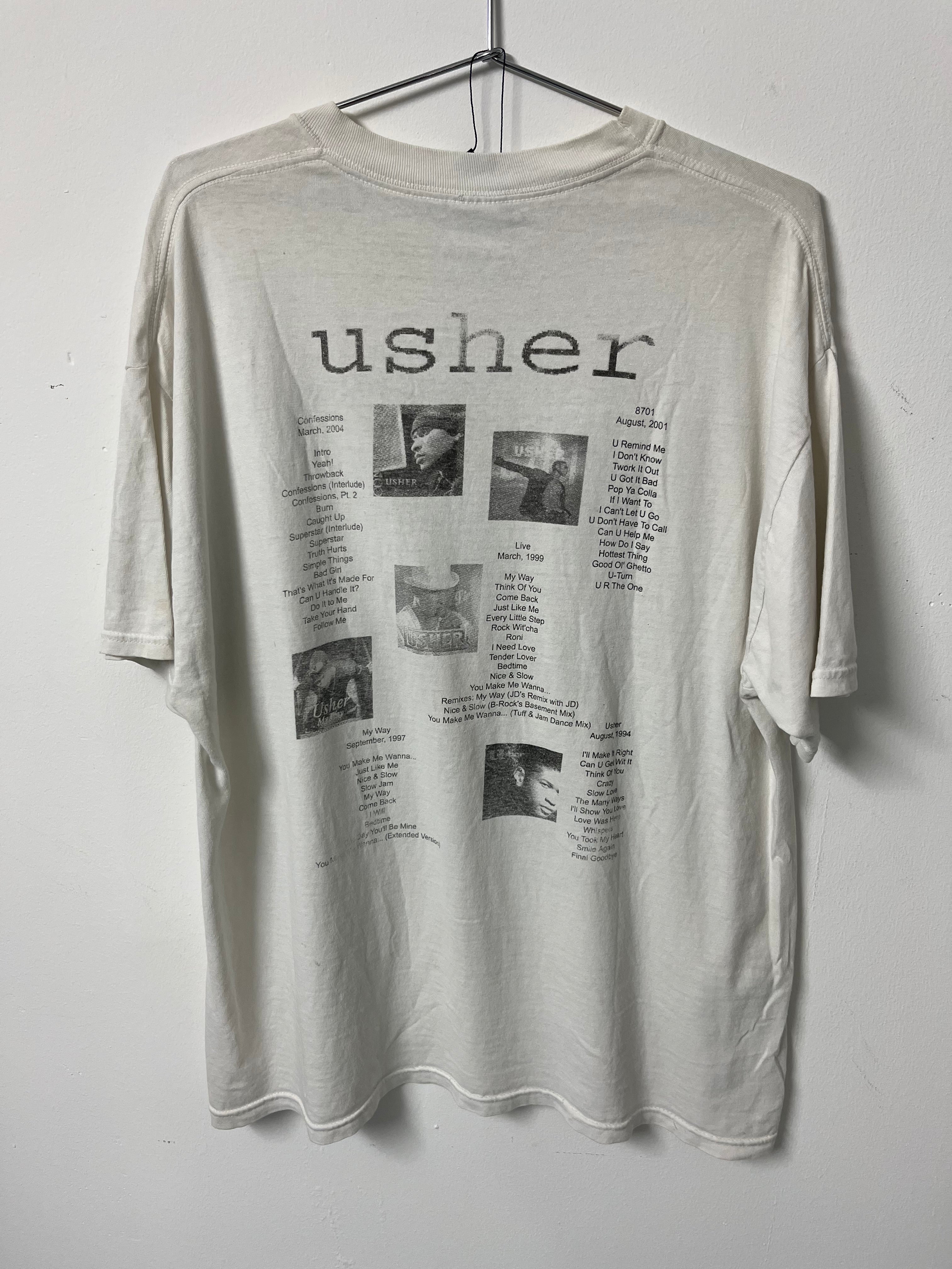 ‘04 Usher Confessions Tour Bootleg Distressed Rap T-Shirt - Aged White - XL