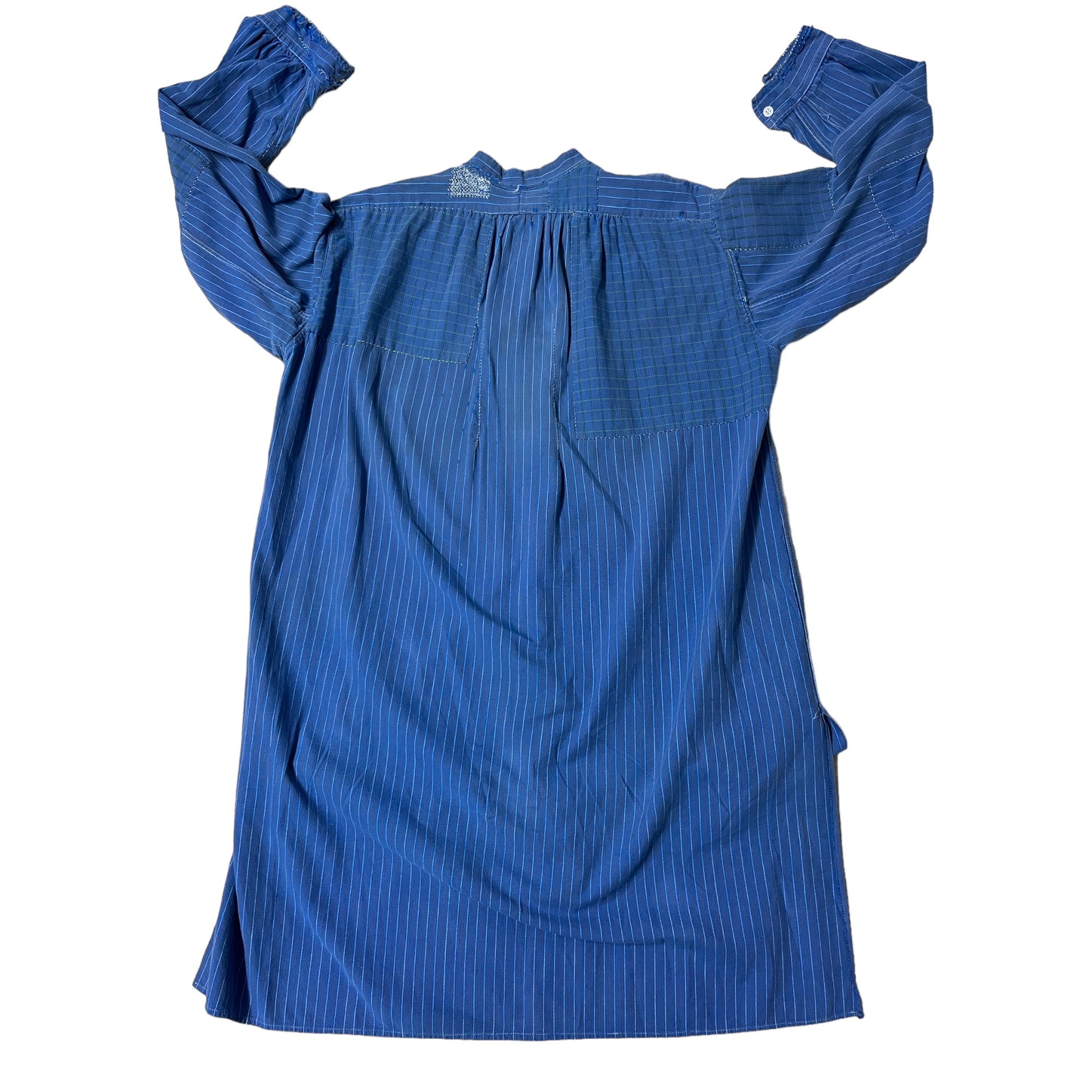 1950s French ‘Bolan’ Brand Distressed Grandfather Work Shirt / Dress - Blue - M/L