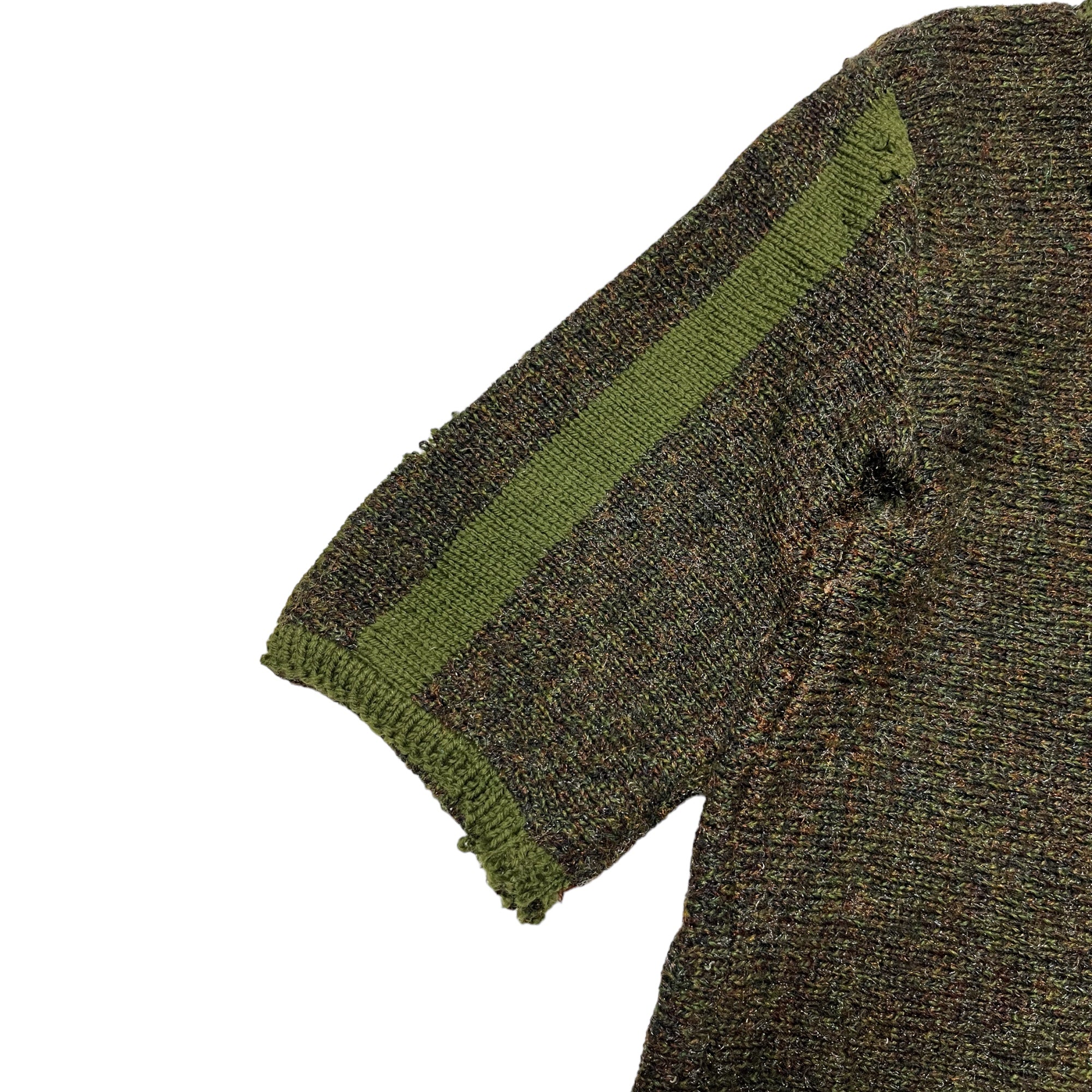 1930s Distressed French Quarter-Zip Farmer’s Knit Sweater - Olive/Brown - S/M