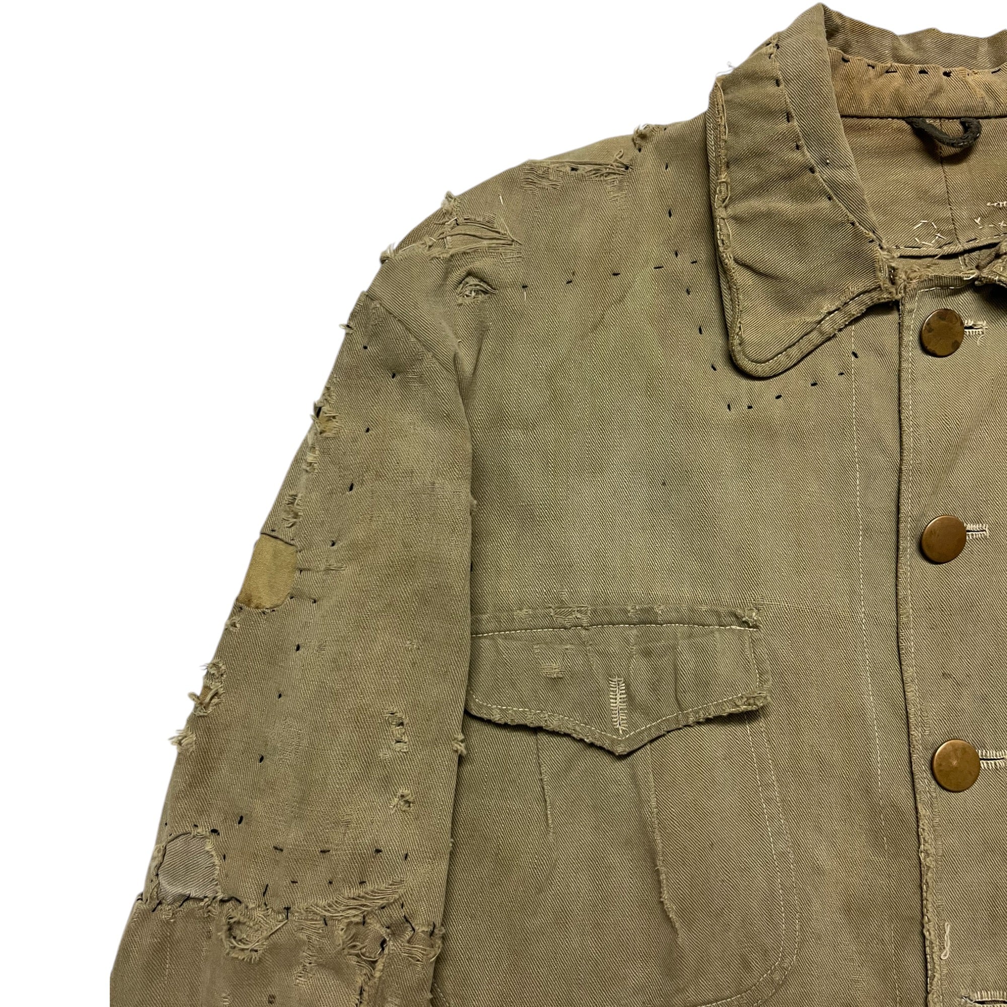 1940s Distressed & Repaired Military Bush Jacket - Khaki/Light Drab - S