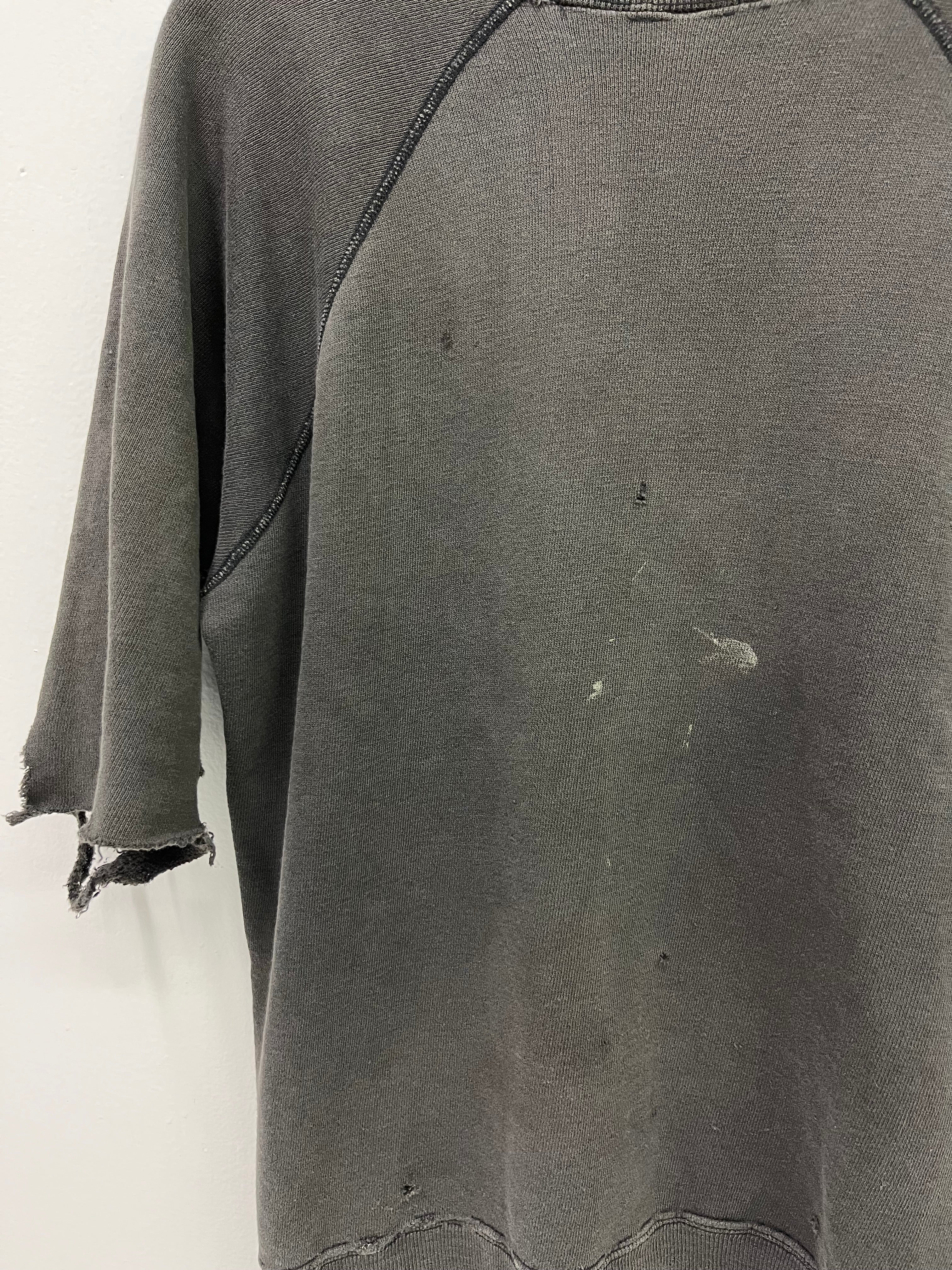 1960s Distressed Cutoff Crewneck Sweatshirt - Faded Black - M/L