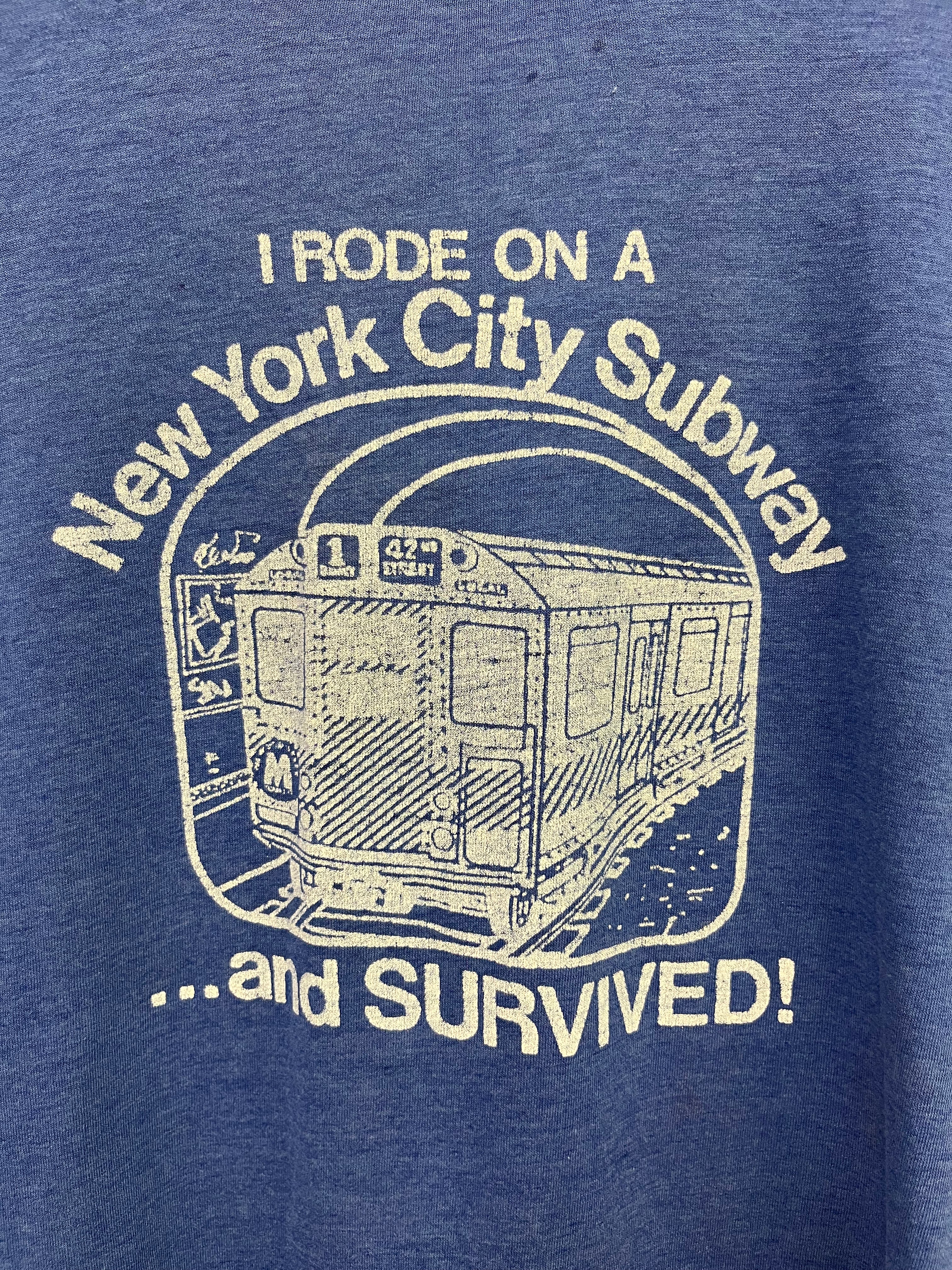1980s New York City Subway Novelty T-Shirt - Blue - L/XL