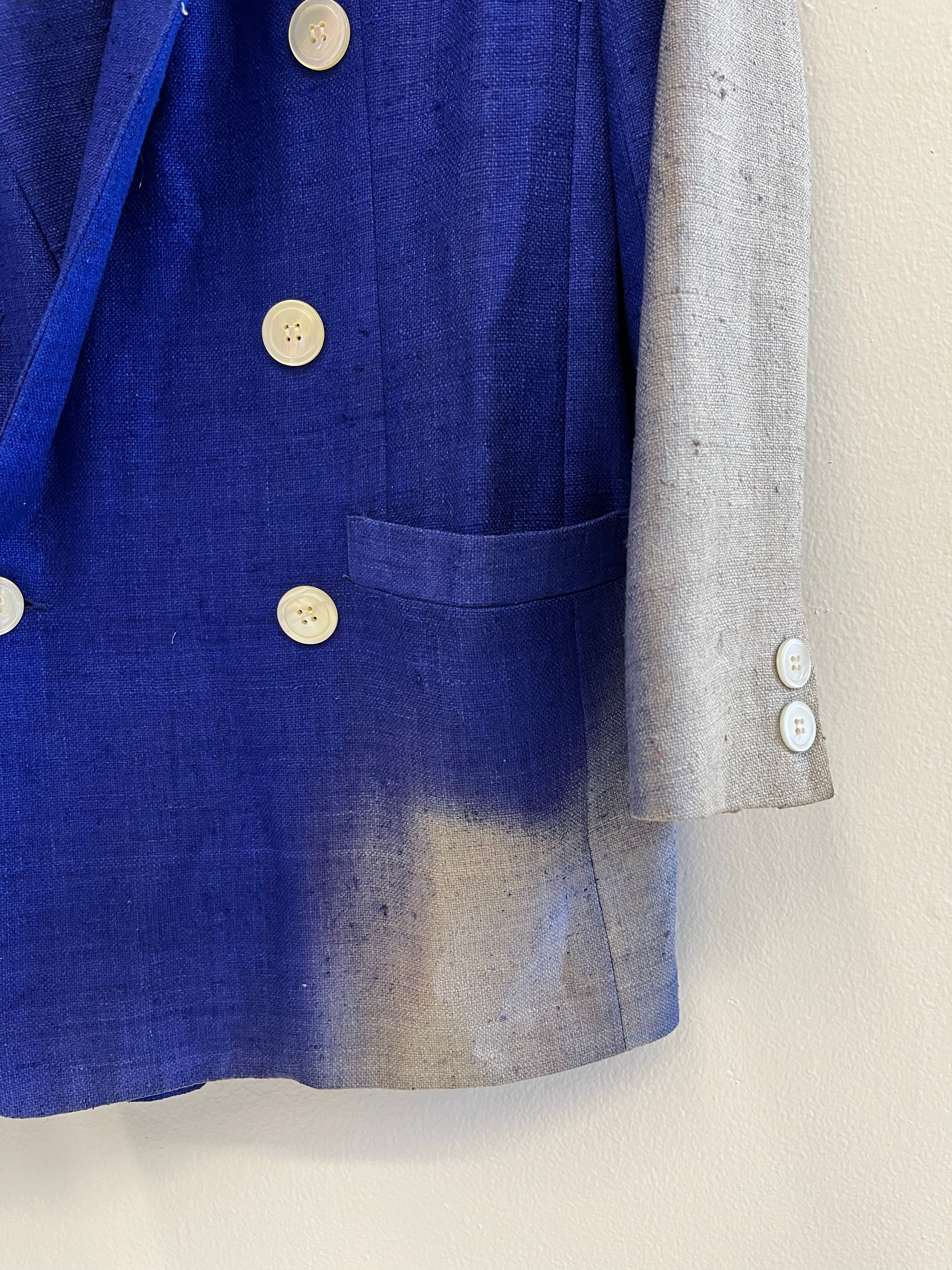 1970s Sun Faded Double-Breasted Women's Silk Blazer with Power Shoulders - Blue/Purple - 6/S/M