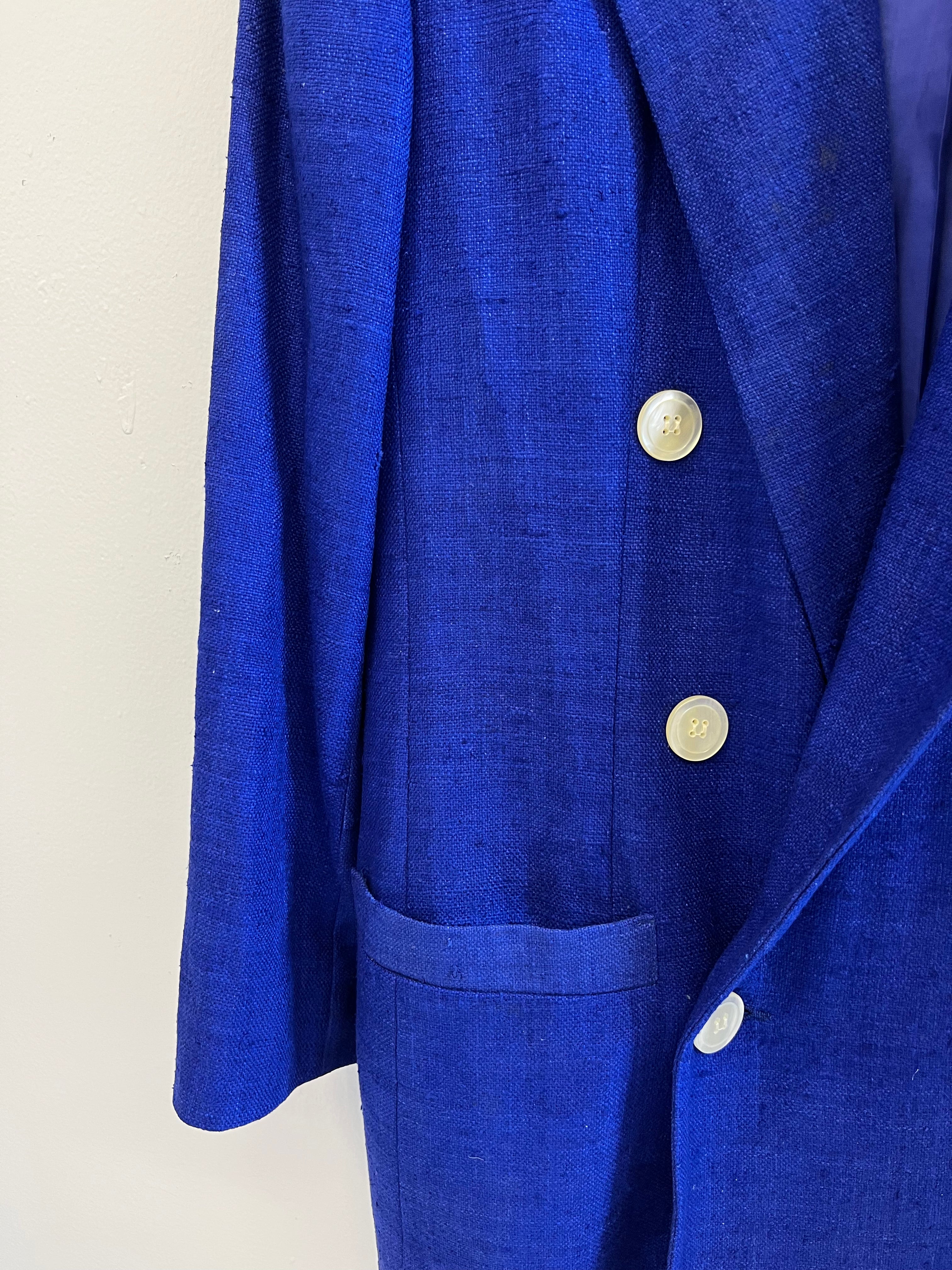 1970s Sun Faded Double-Breasted Women's Silk Blazer with Power Shoulders - Blue/Purple - 6/S/M