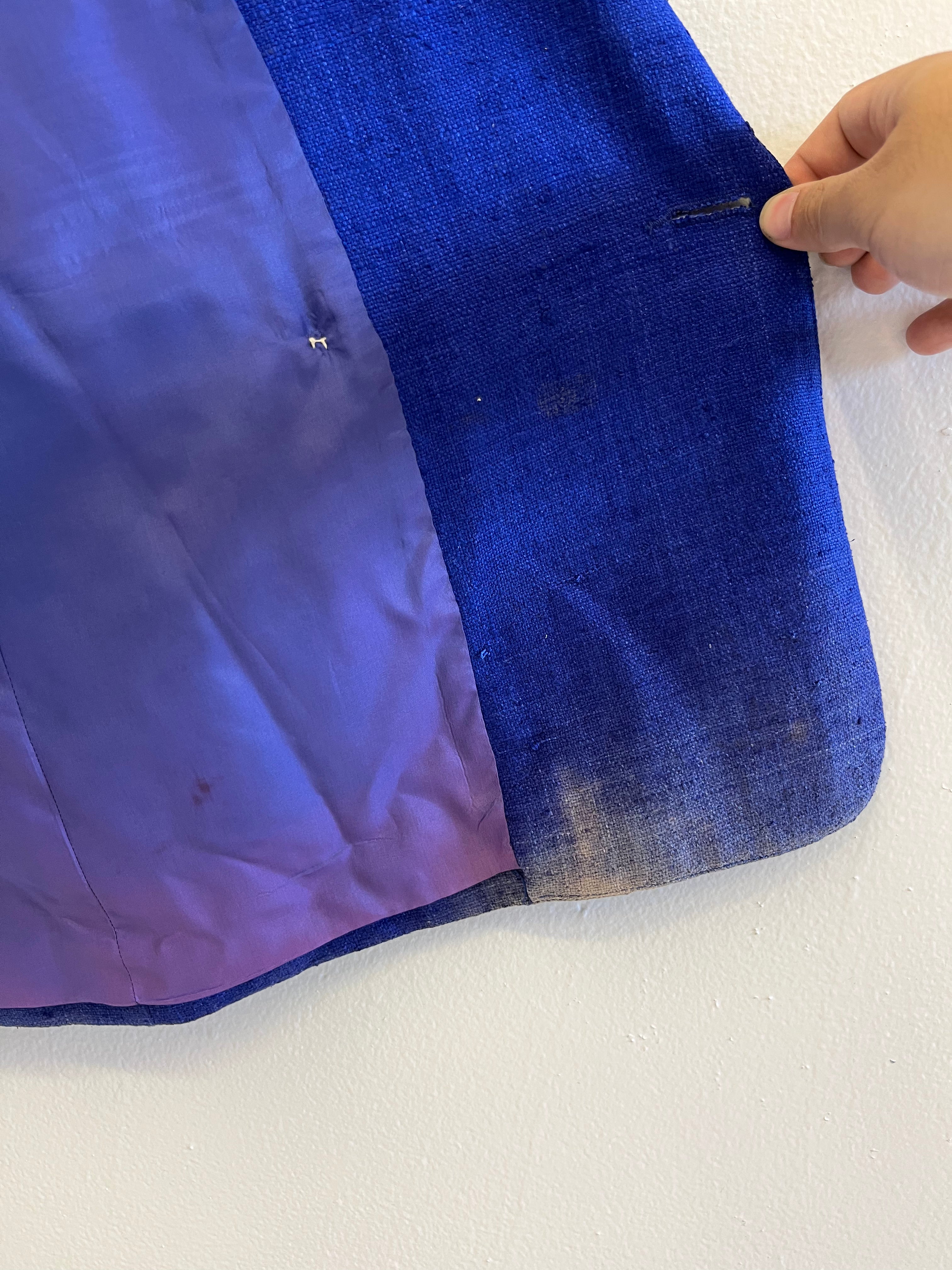 1970s Sun Faded Double-Breasted Women's Silk Blazer with Power Shoulders - Blue/Purple - 6/S/M