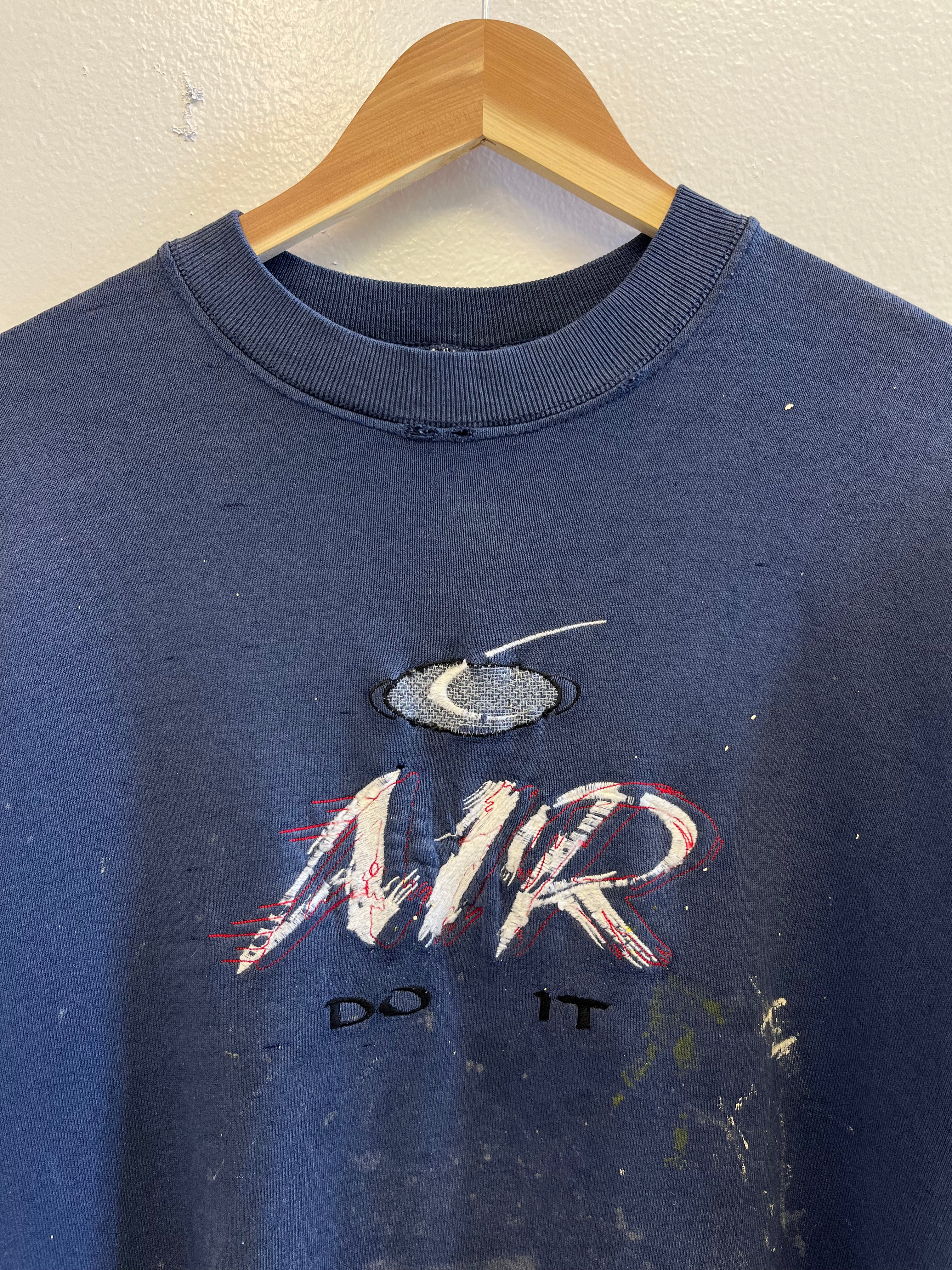1990s Distressed Bootleg 'Nike Air' Crewneck Sweatshirt - Faded Navy - XL