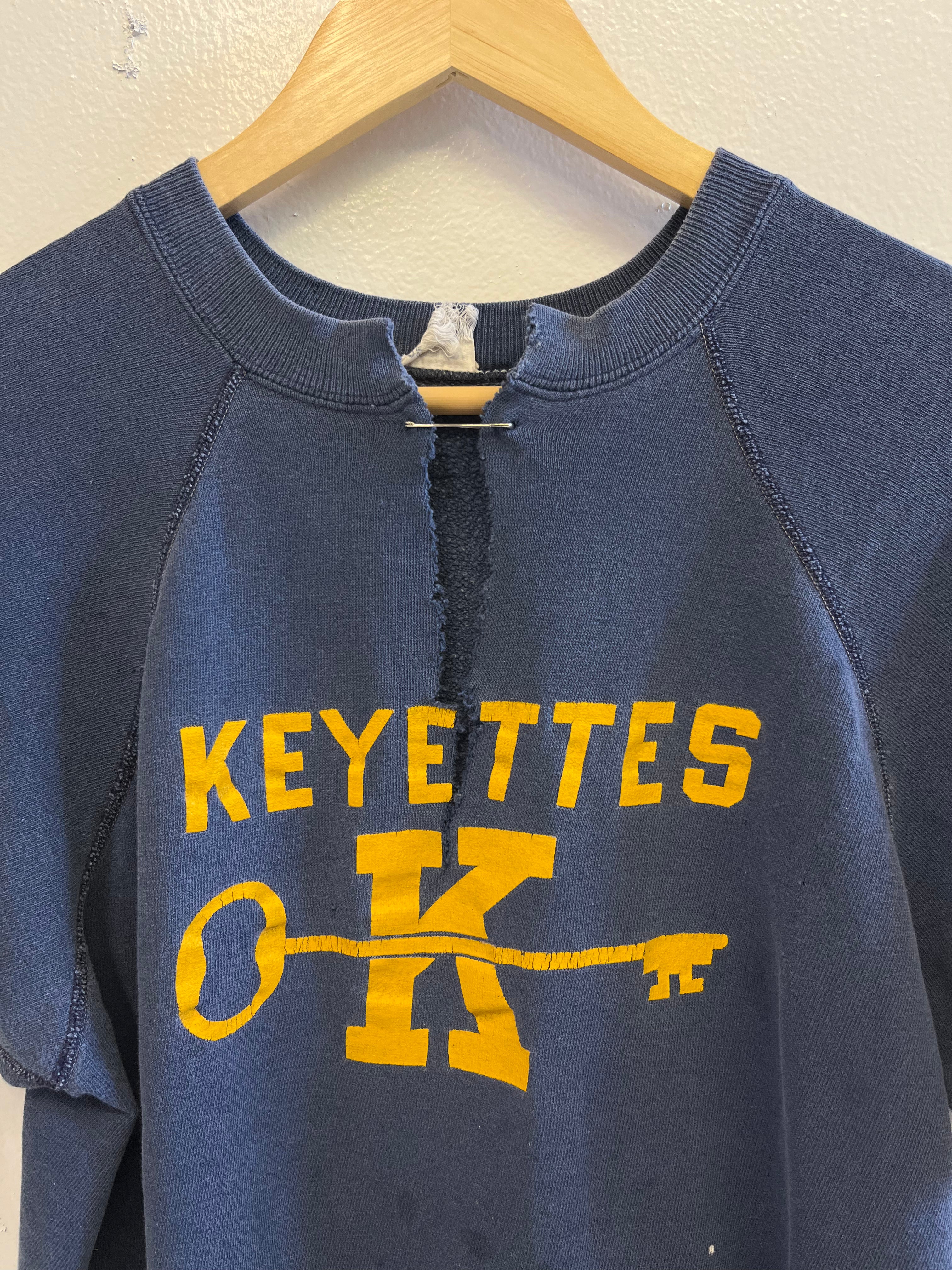 1960s 'Keyettes' Raglan Short-Sleeve Sweatshirt - Faded Navy - S/M