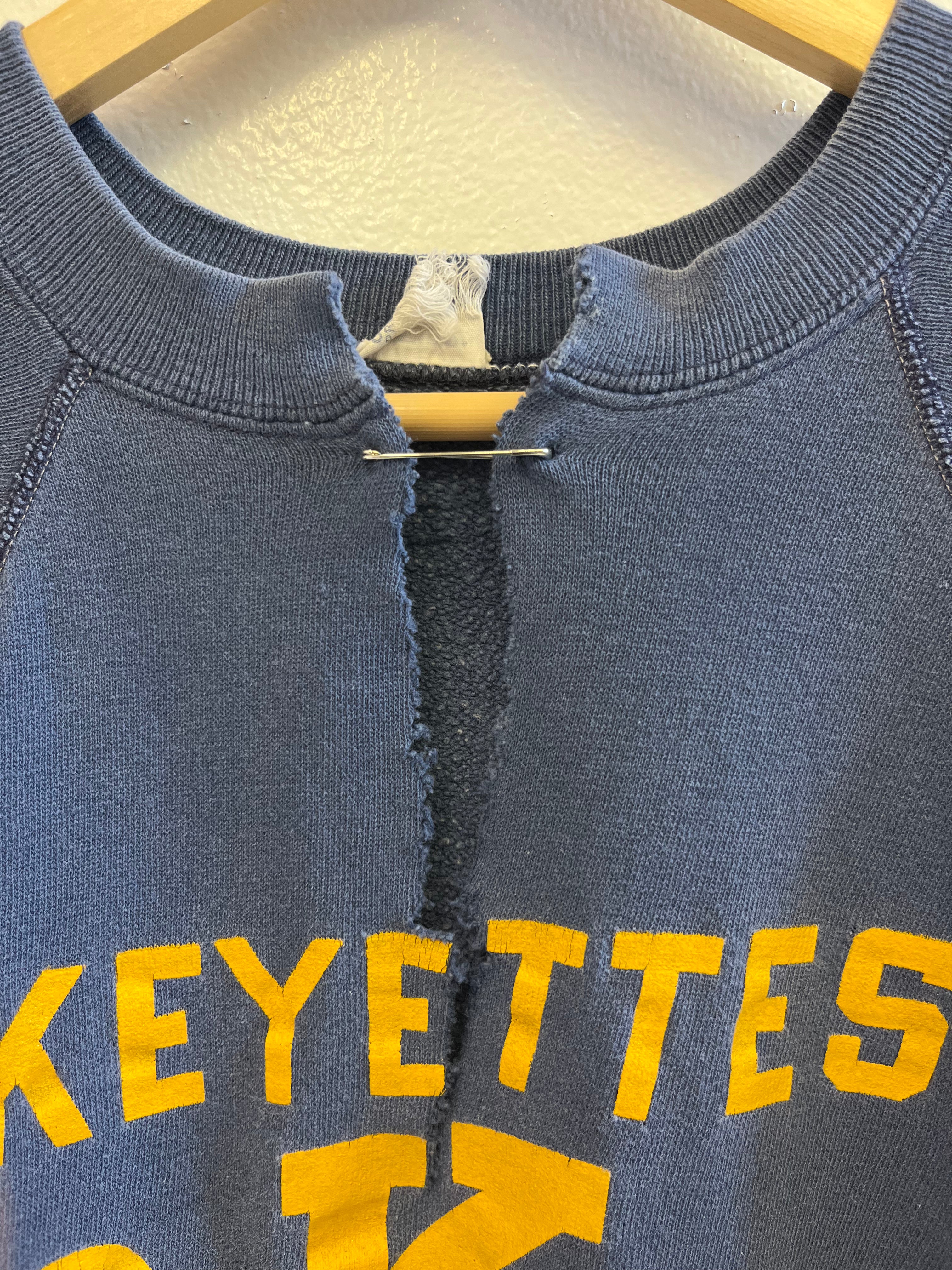 1960s 'Keyettes' Raglan Short-Sleeve Sweatshirt - Faded Navy - S/M