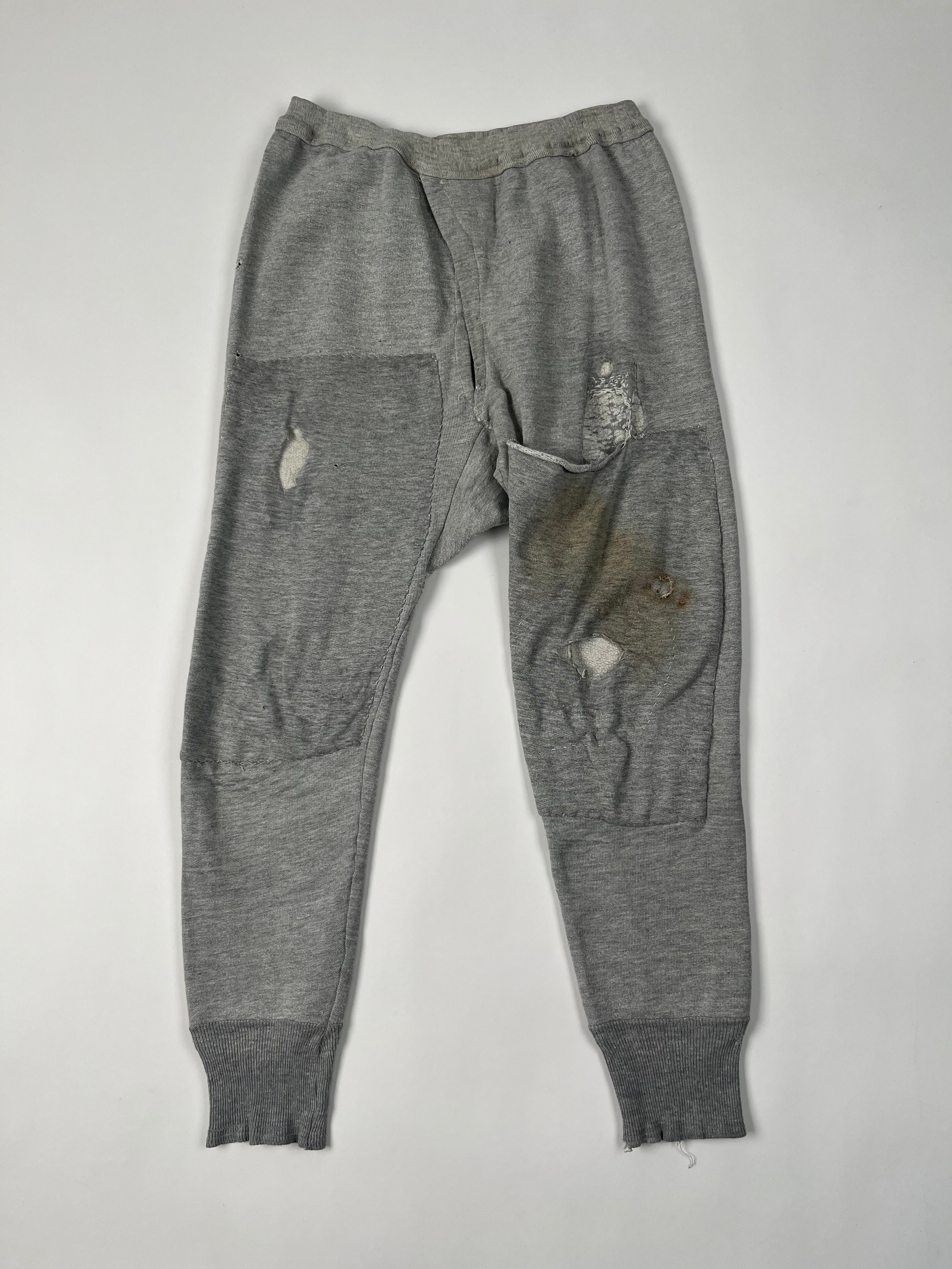 1920/30s Distressed & Patched French Long Johns/Sweat Pants - Heather Grey - 30-32" (S/M)