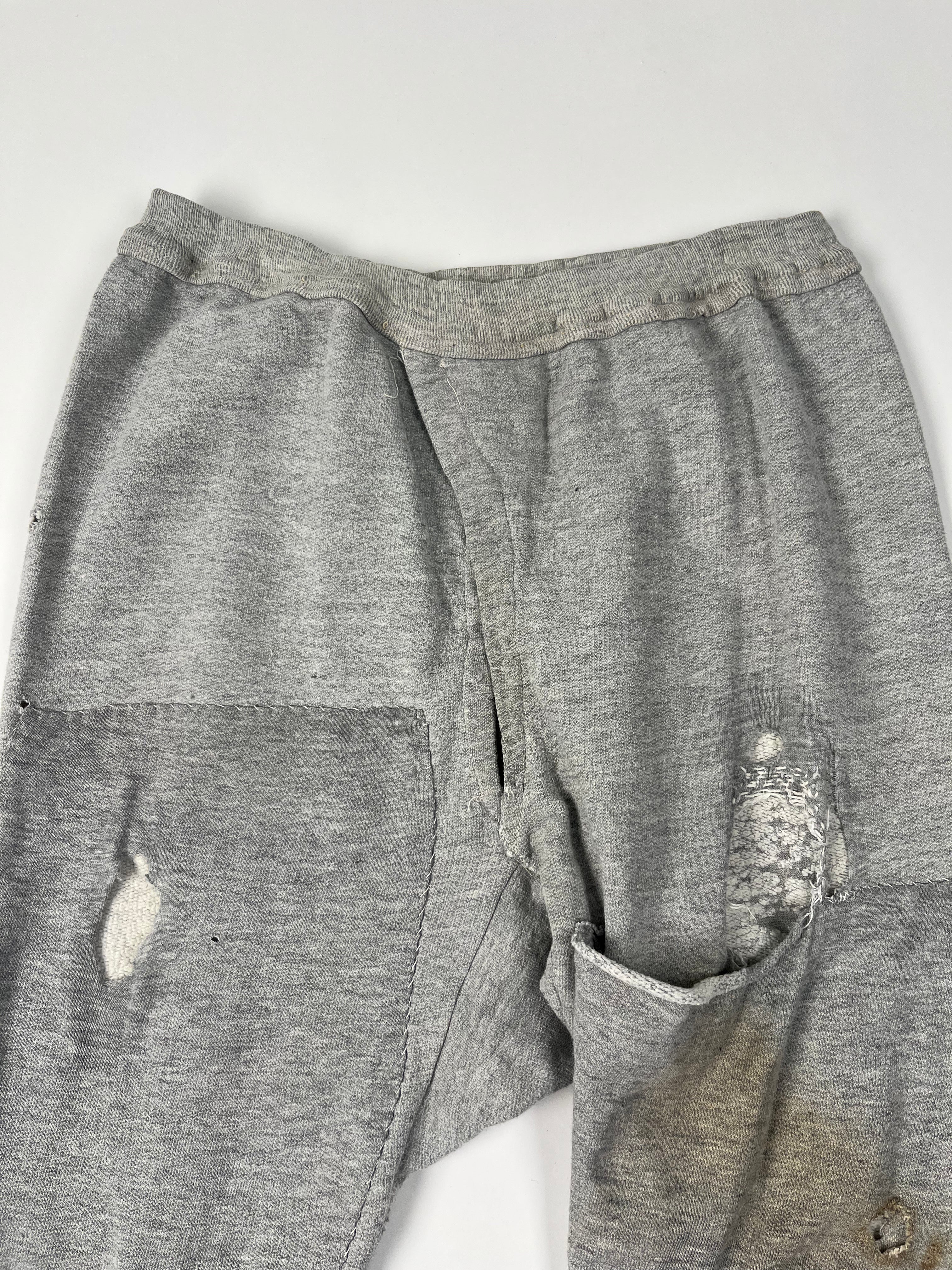 1920/30s Distressed & Patched French Long Johns/Sweat Pants - Heather Grey - 30-32
