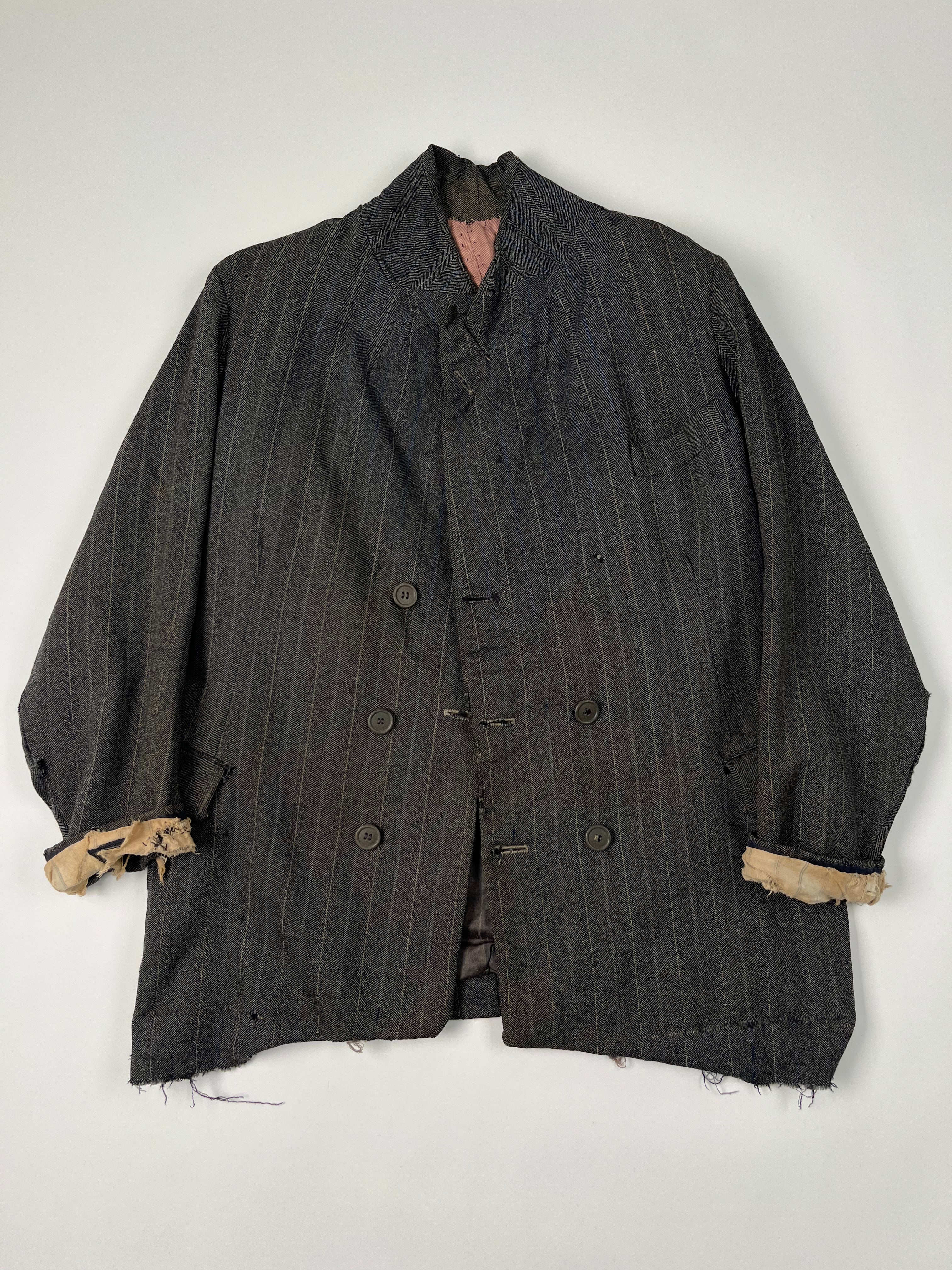 1920s Distressed French Suit Jacket - Dark Grey - 40S