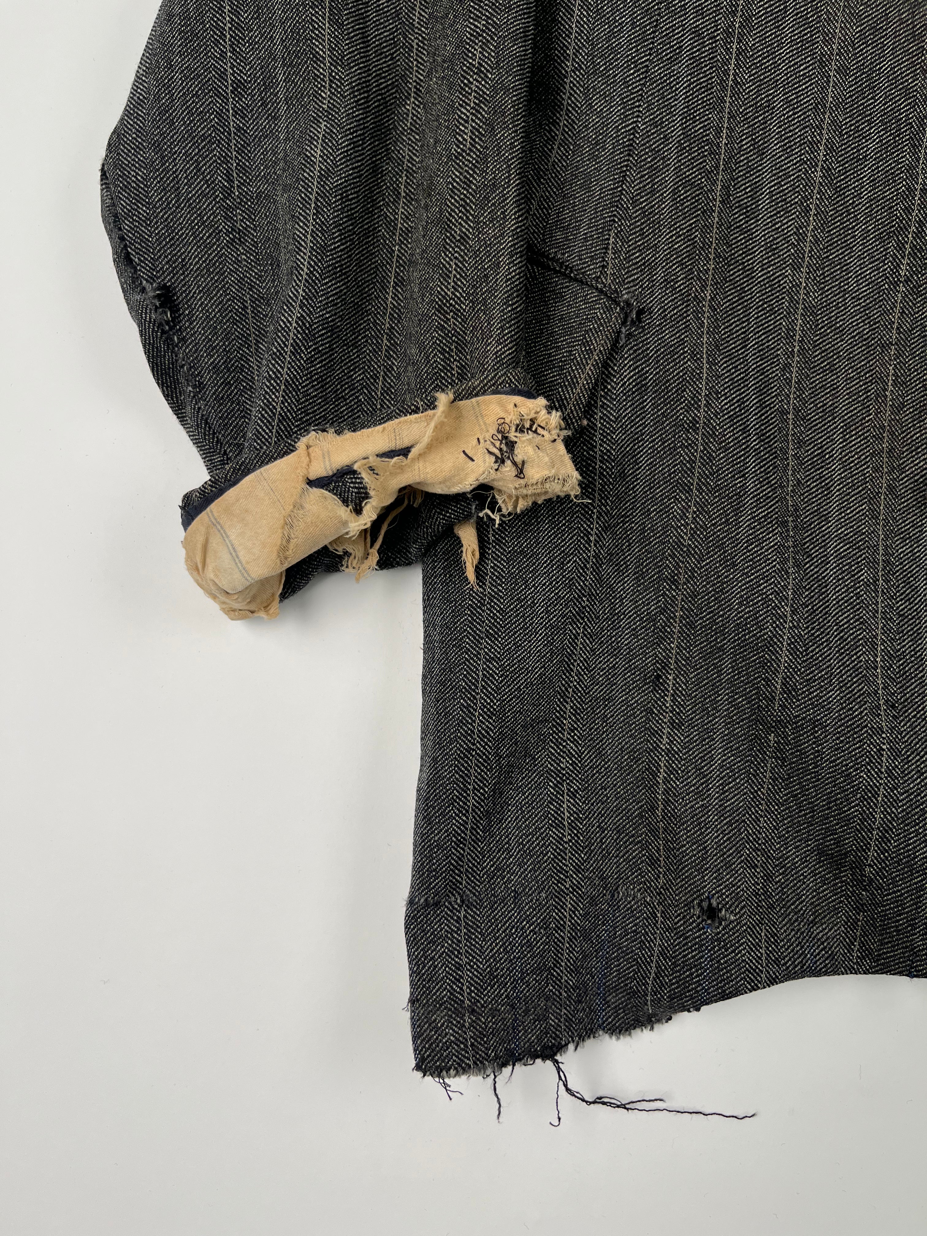 1920s Distressed French Suit Jacket - Dark Grey - 40S