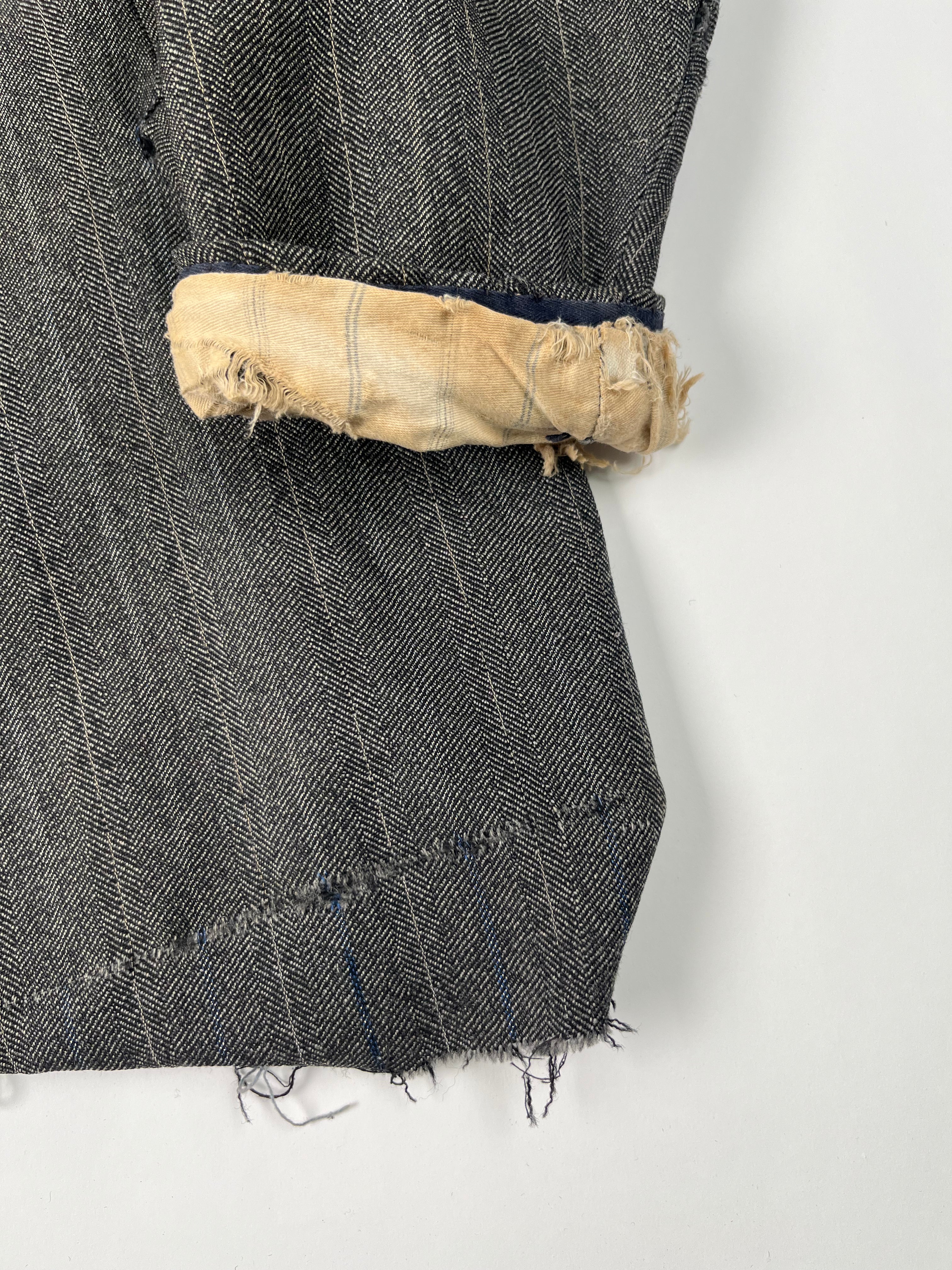 1920s Distressed French Suit Jacket - Dark Grey - 40S