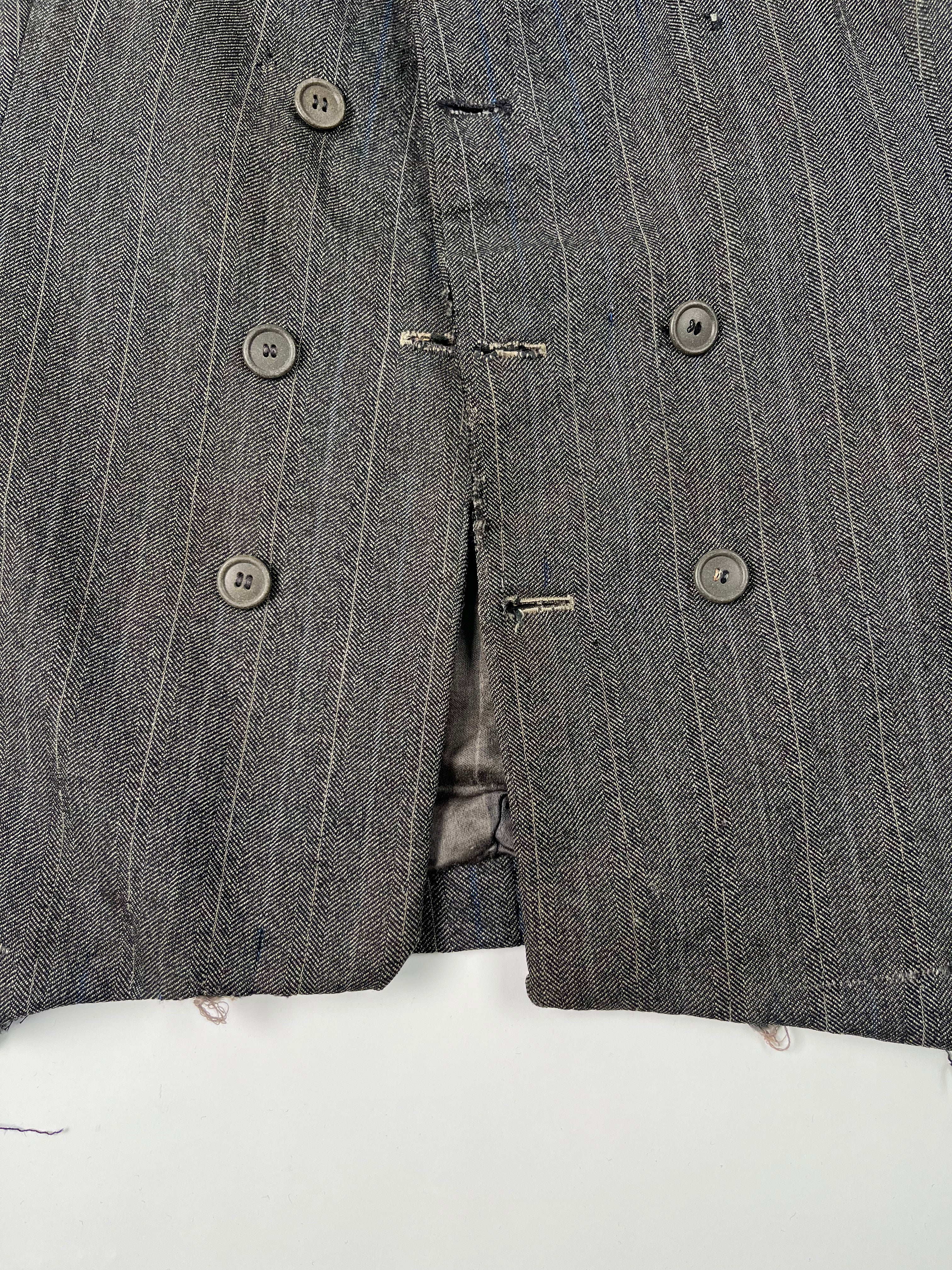 1920s Distressed French Suit Jacket - Dark Grey - 40S