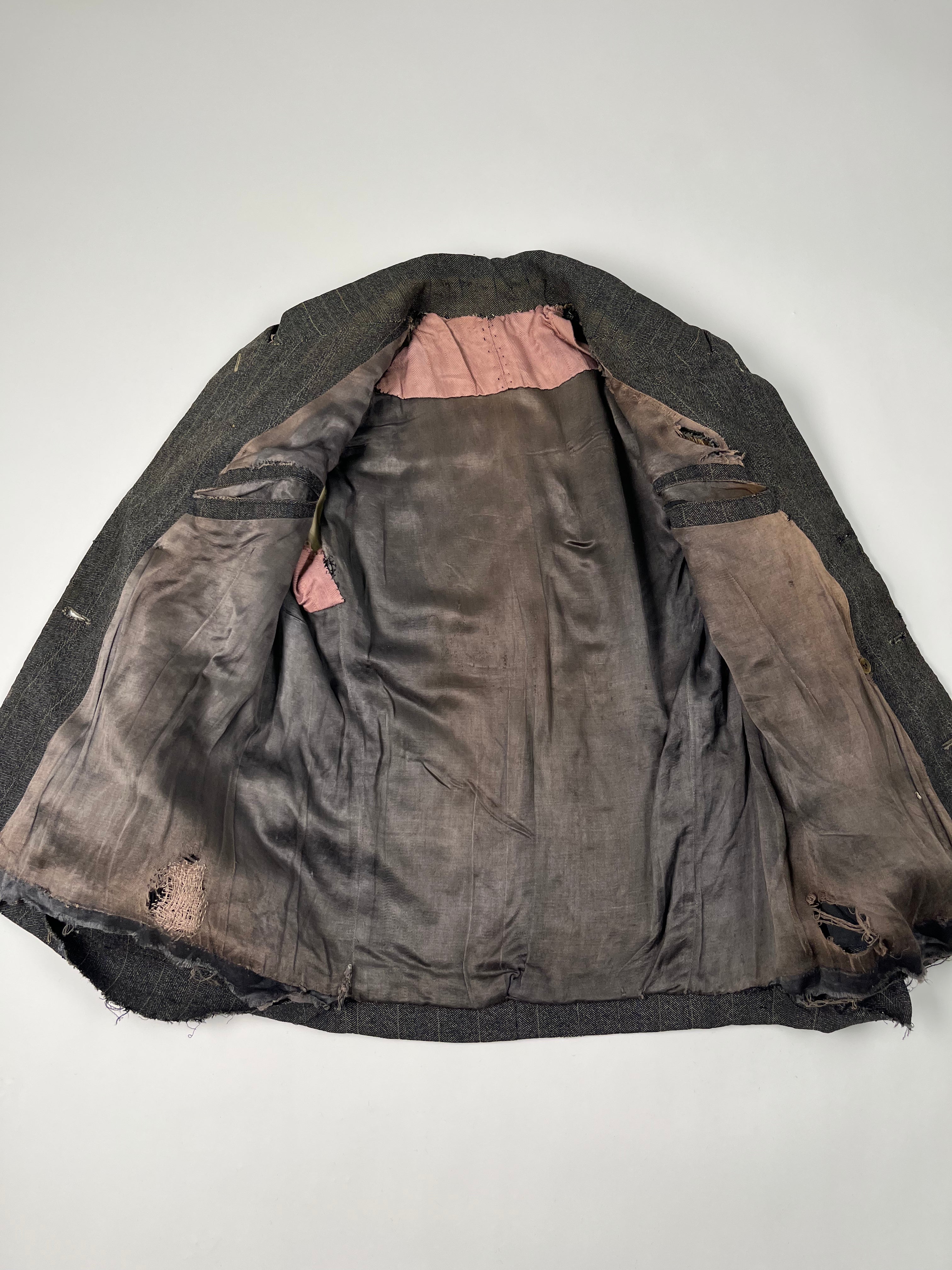 1920s Distressed French Suit Jacket - Dark Grey - 40S