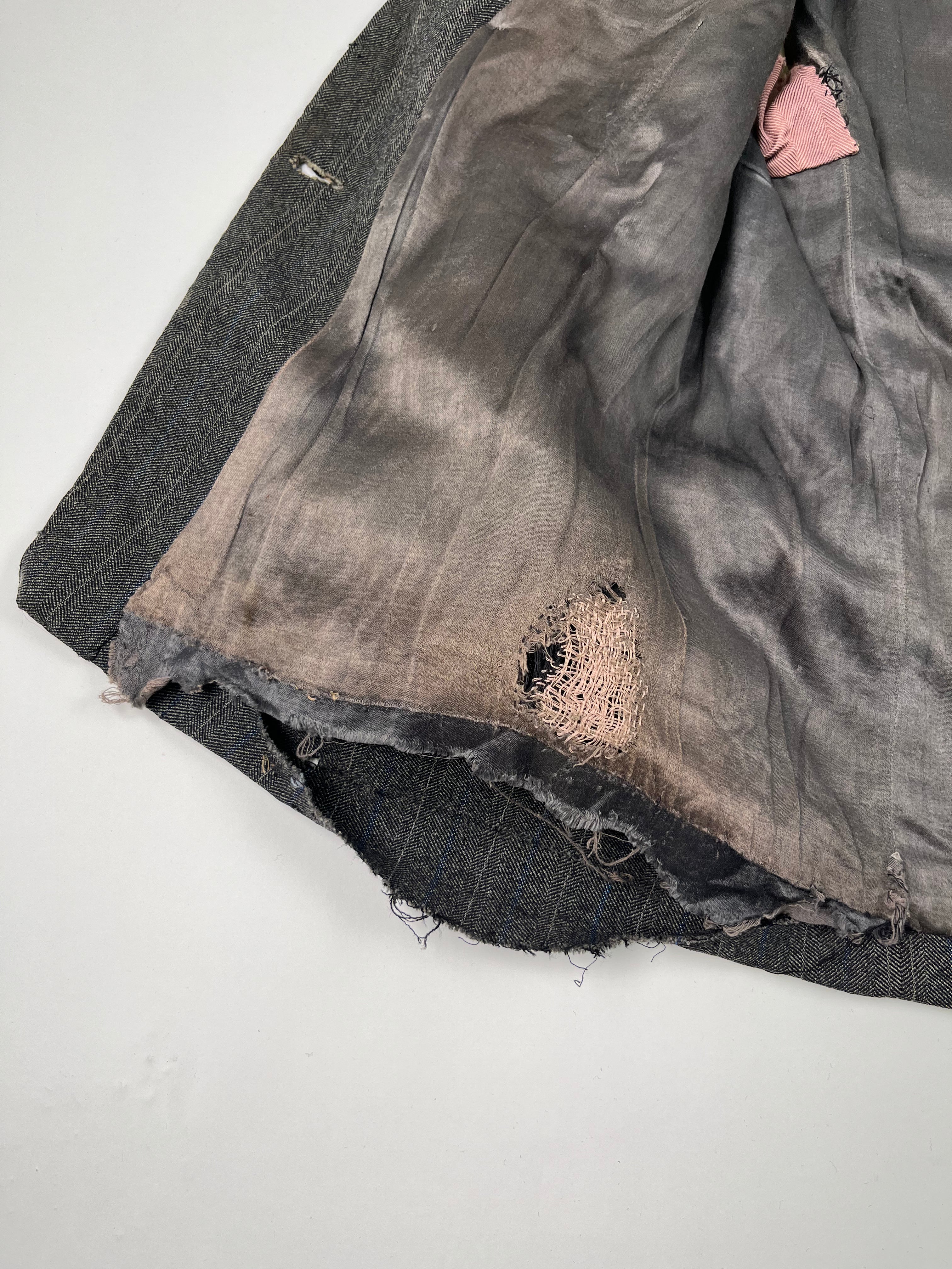 1920s Distressed French Suit Jacket - Dark Grey - 40S