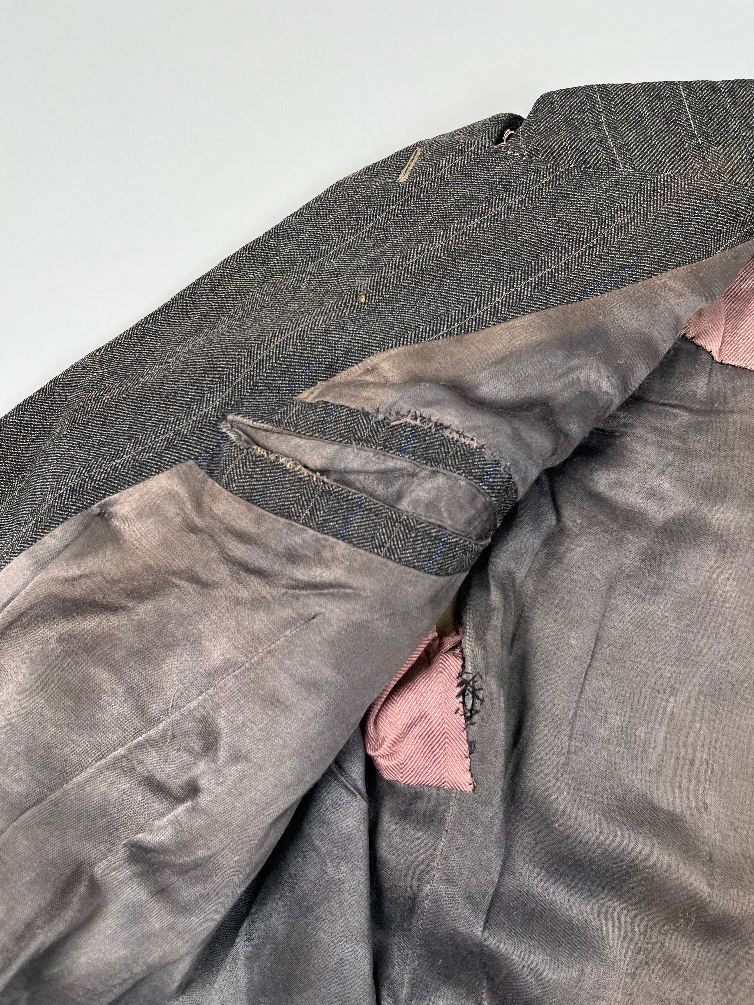 1920s Distressed French Suit Jacket - Dark Grey - 40S