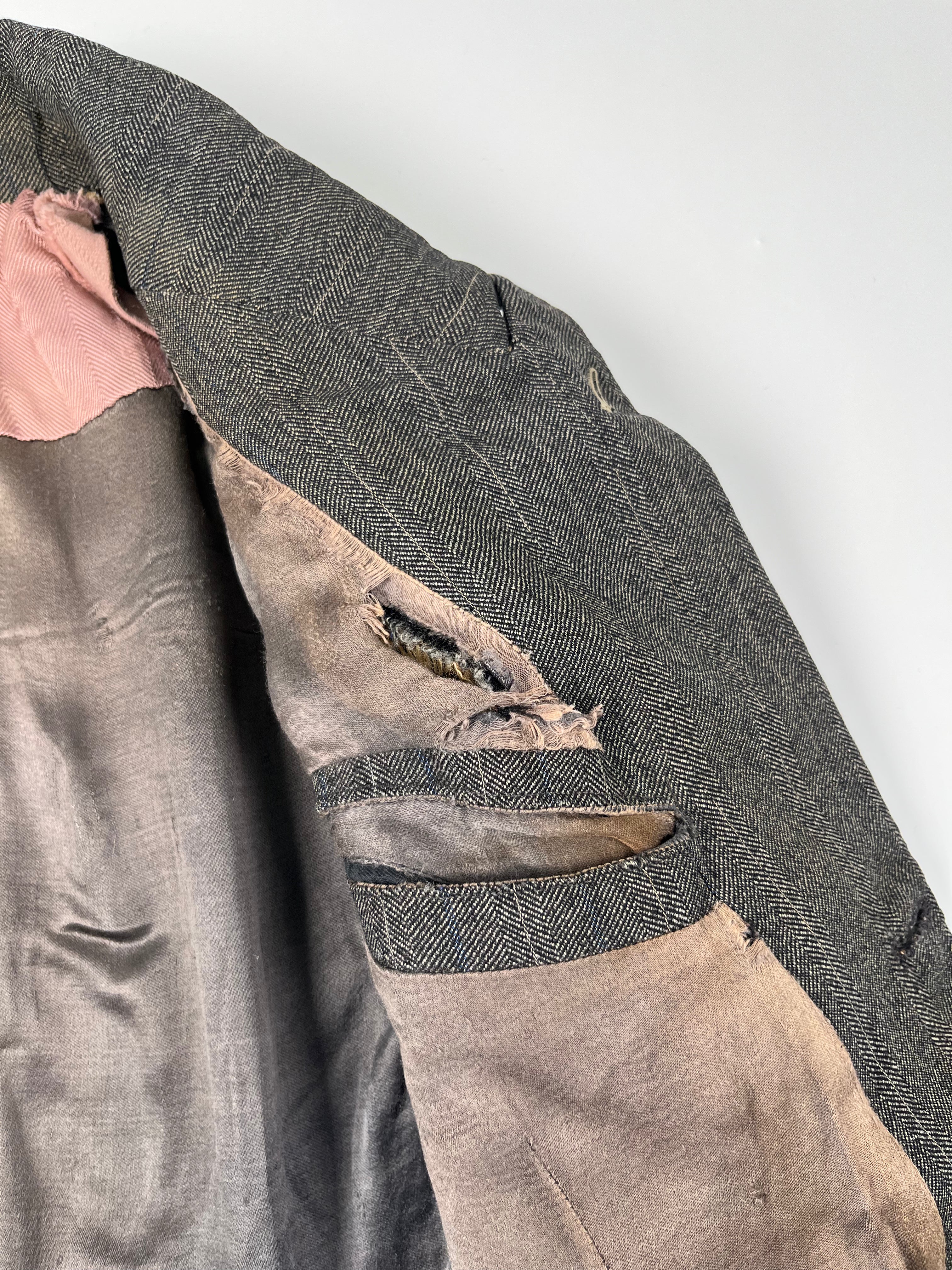 1920s Distressed French Suit Jacket - Dark Grey - 40S