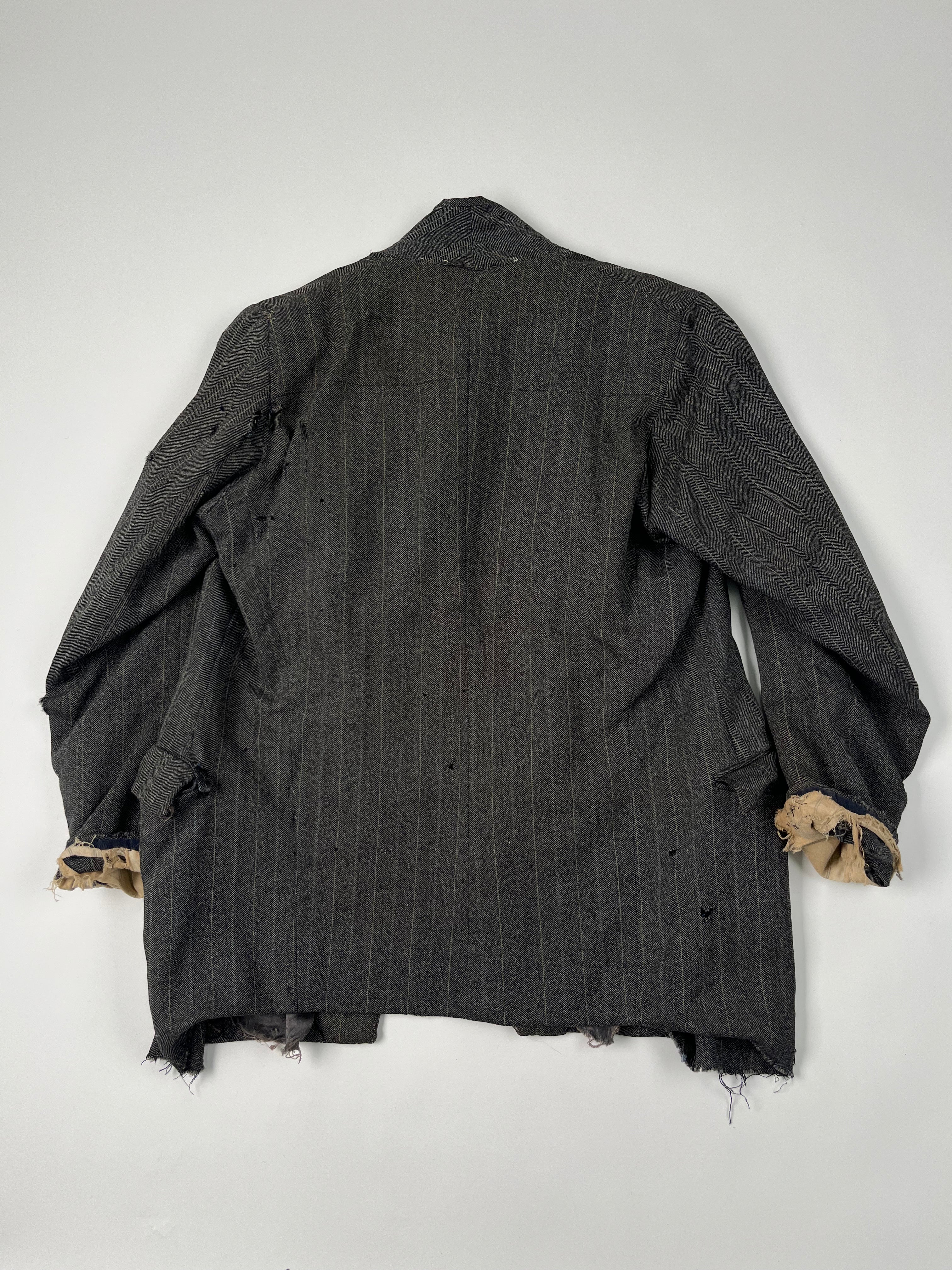 1920s Distressed French Suit Jacket - Dark Grey - 40S