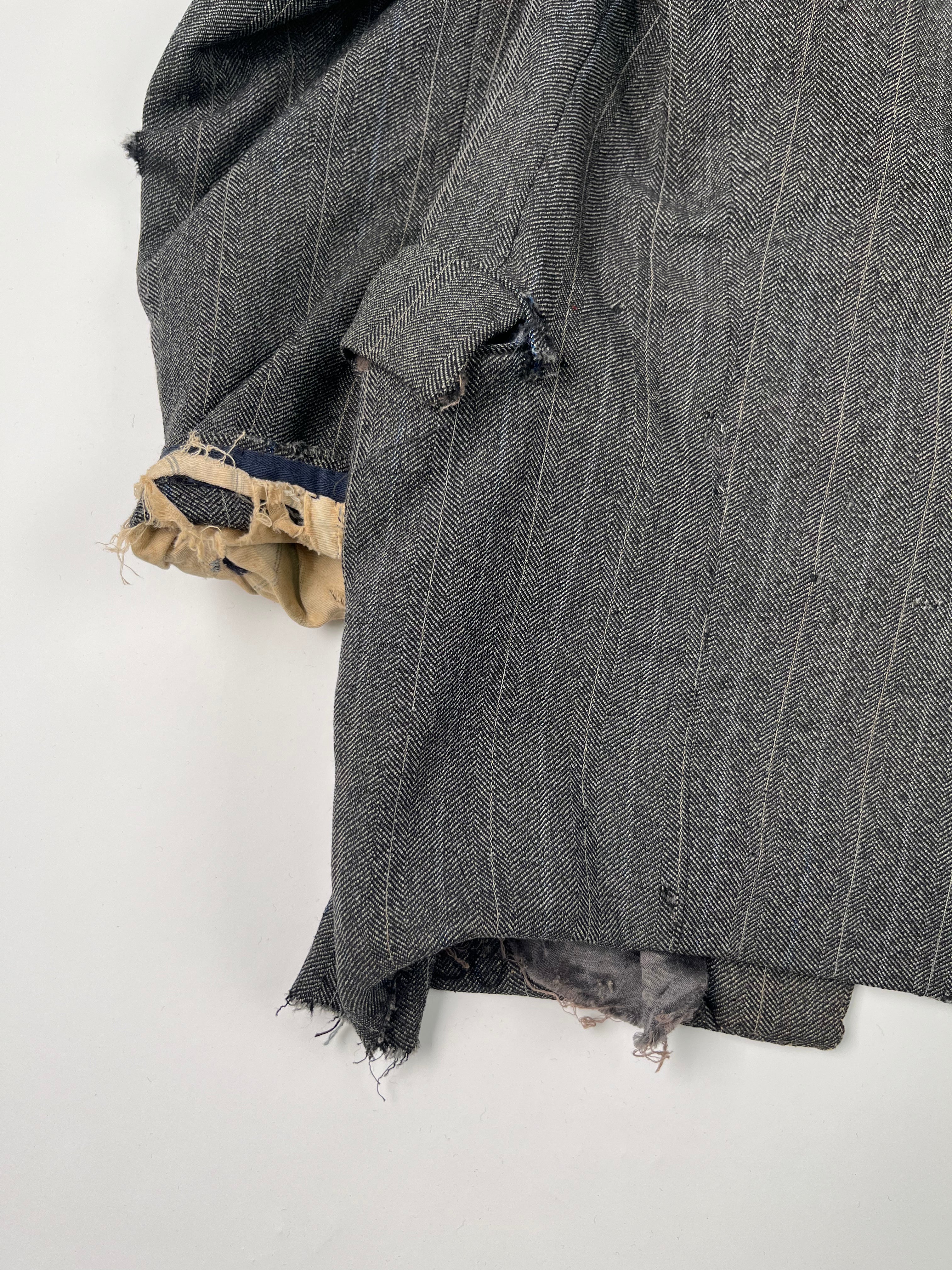 1920s Distressed French Suit Jacket - Dark Grey - 40S