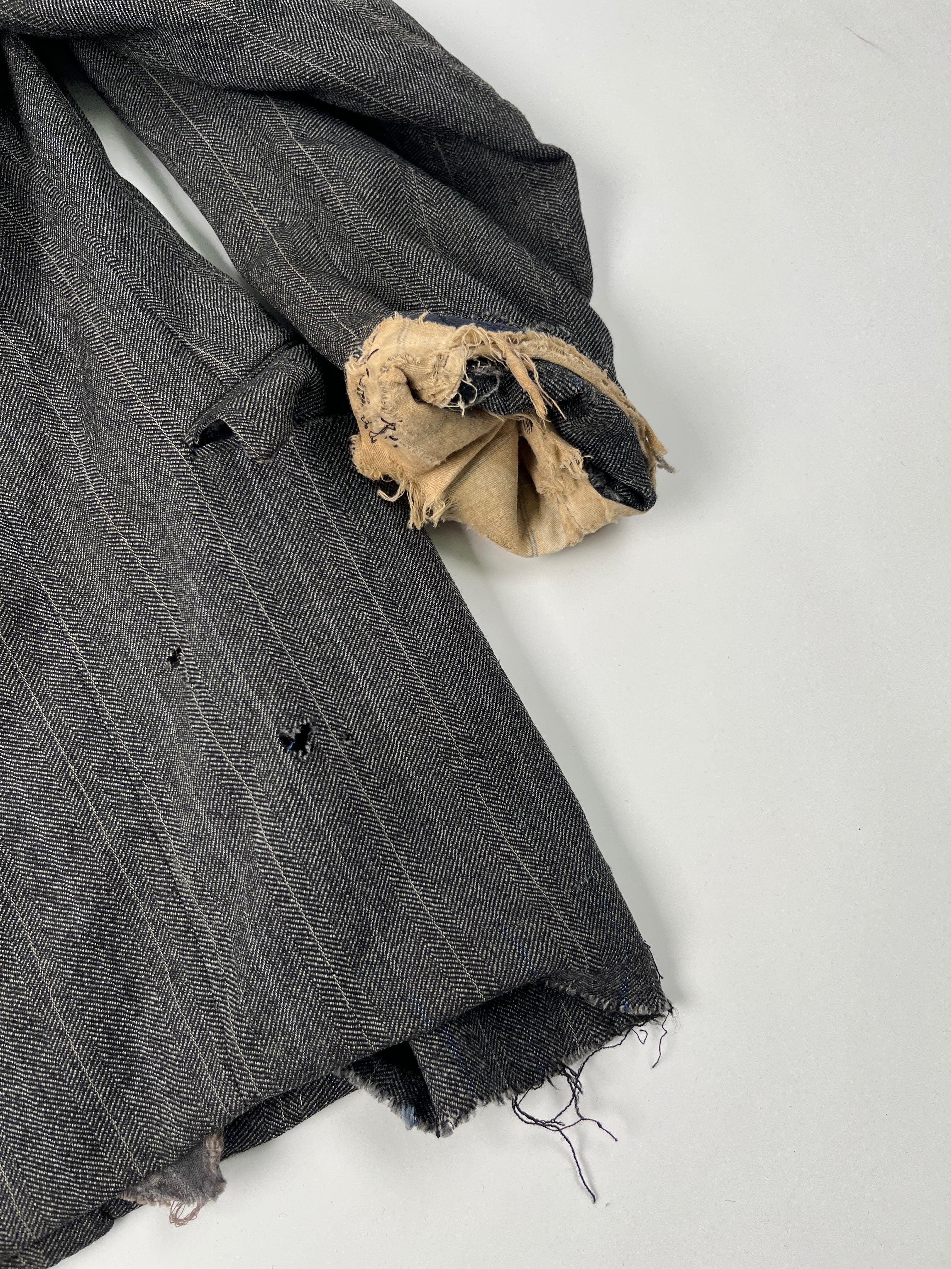 1920s Distressed French Suit Jacket - Dark Grey - 40S