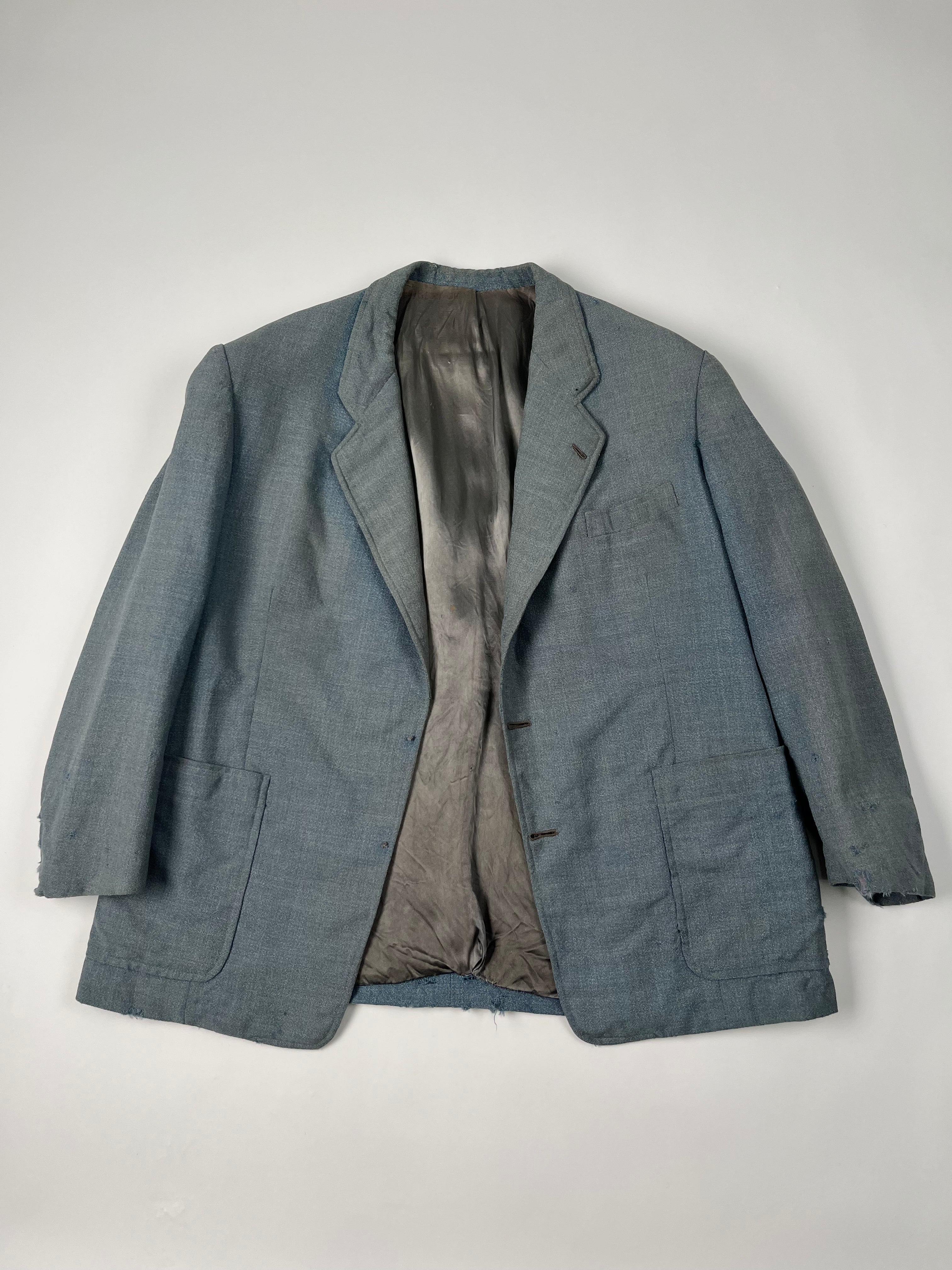 1940/50s French Suit Jacket - Faded Powder Blue - 44R