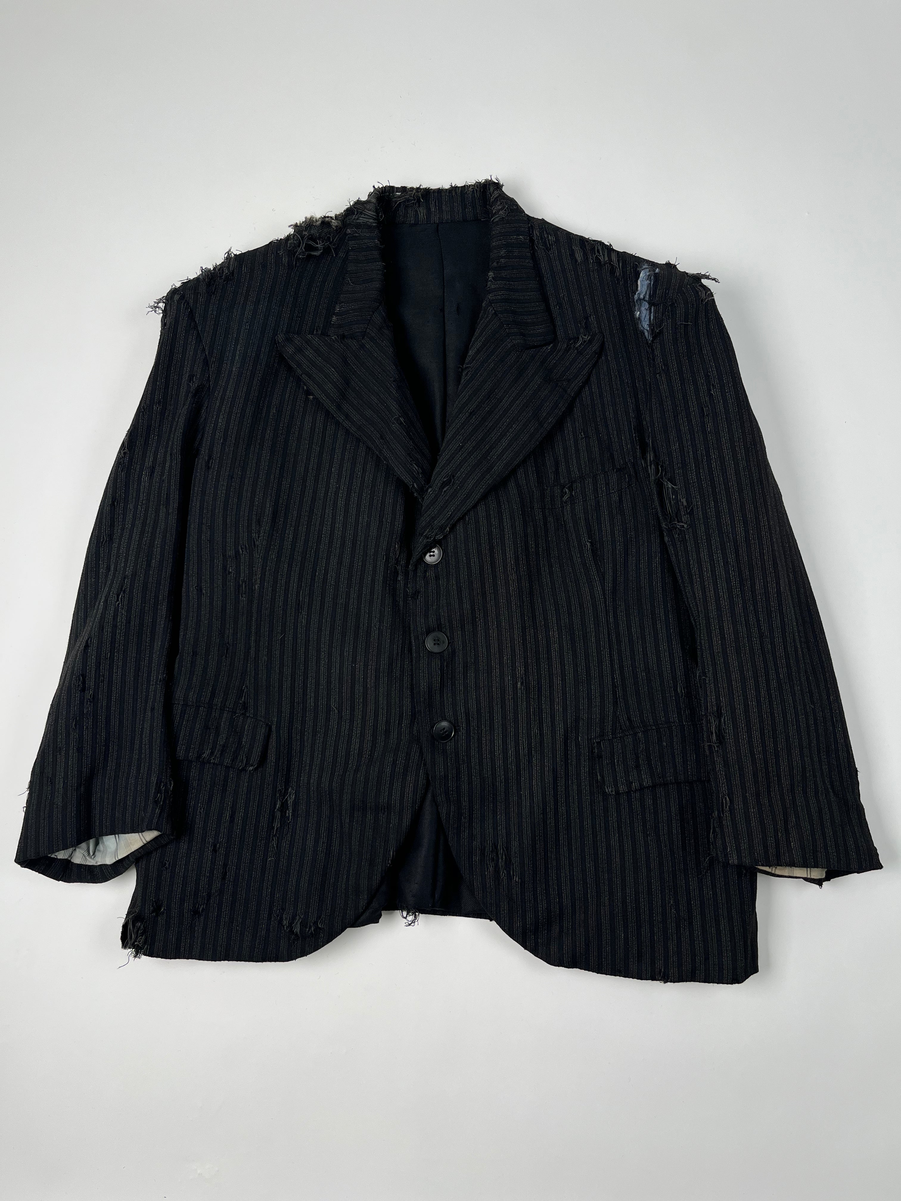1920s Thrashed French Pinstripe Blazer/Suit Jacket - Black/Charcoal - 44R