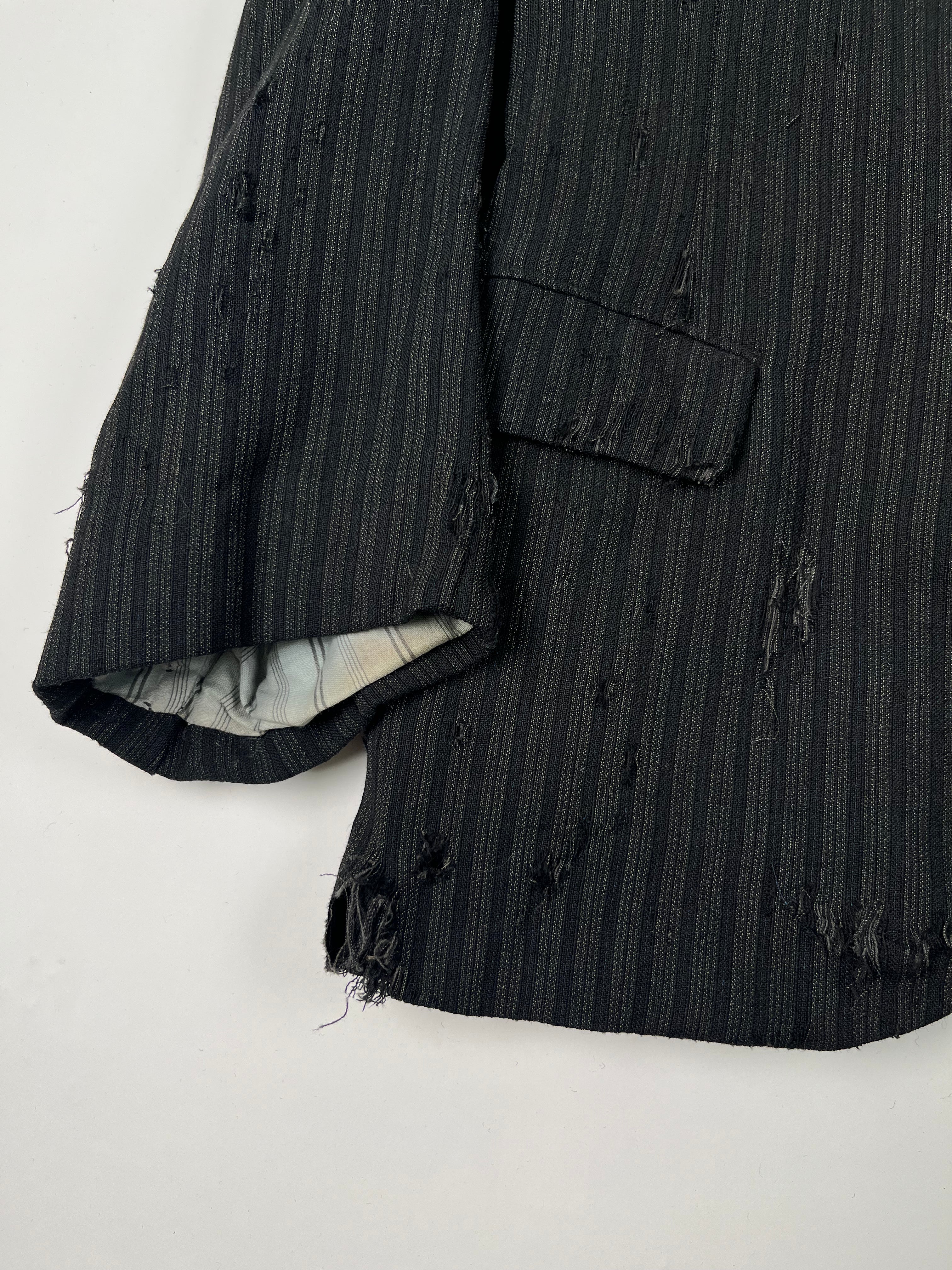 1920s Thrashed French Pinstripe Blazer/Suit Jacket - Black/Charcoal - 44R