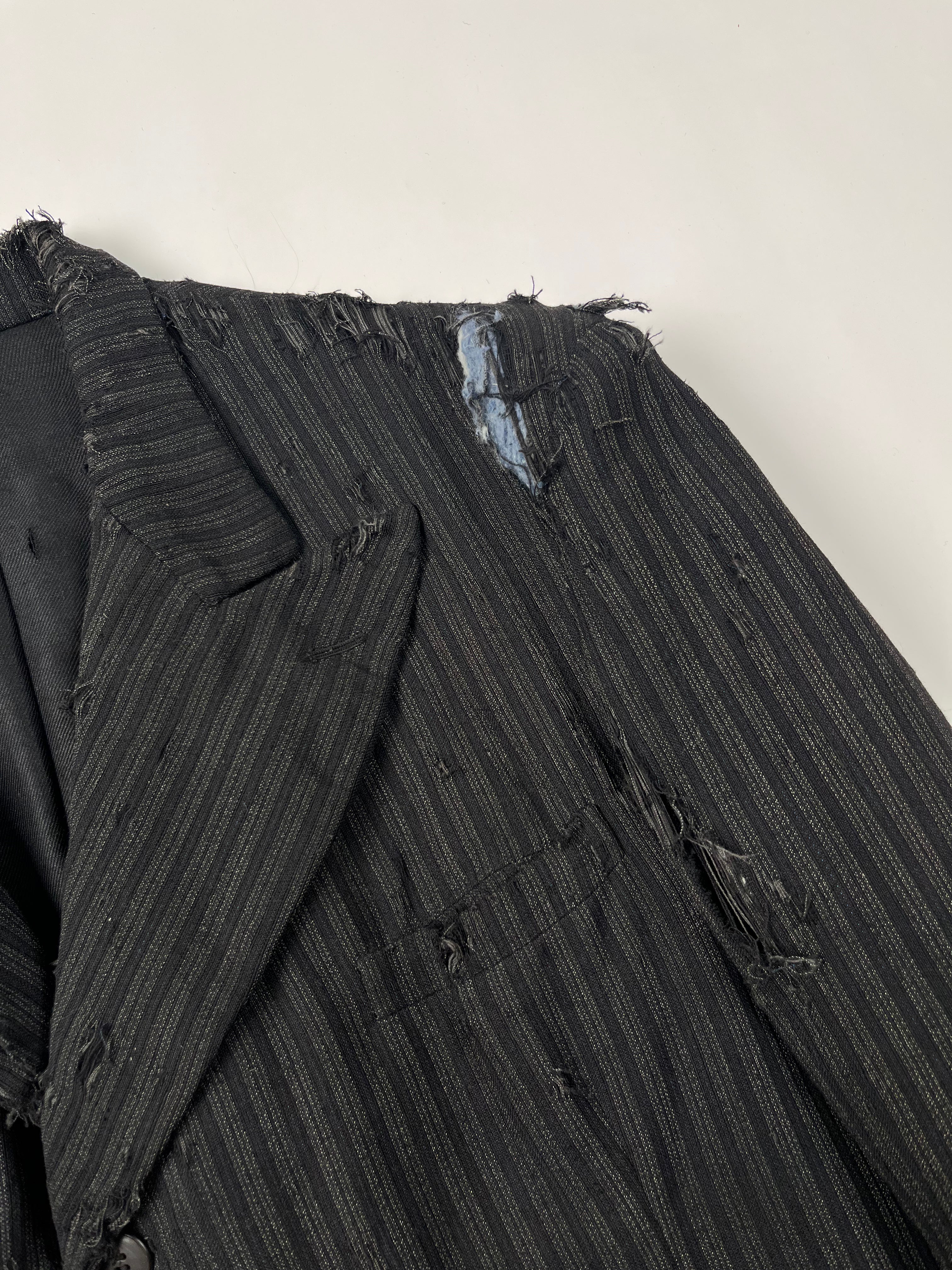 1920s Thrashed French Pinstripe Blazer/Suit Jacket - Black/Charcoal - 44R