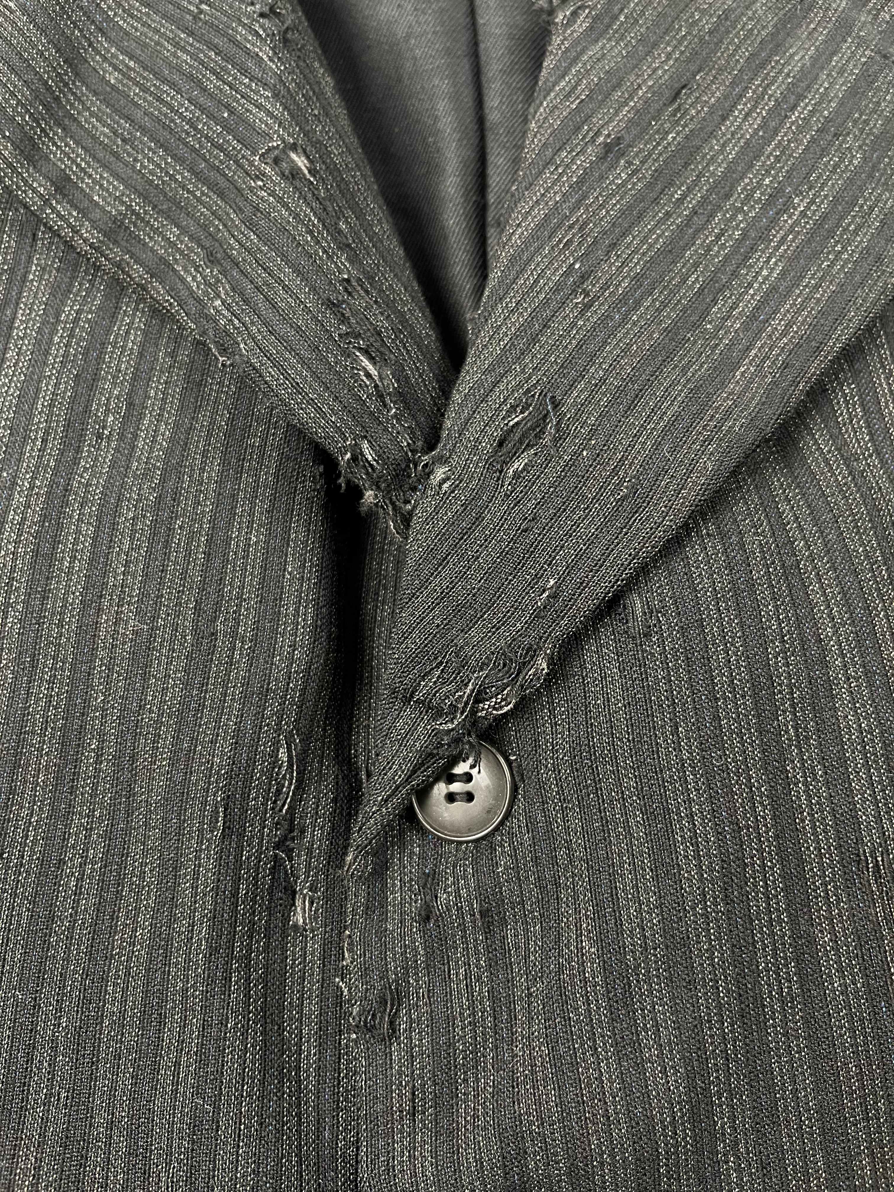 1920s Thrashed French Pinstripe Blazer/Suit Jacket - Black/Charcoal - 44R