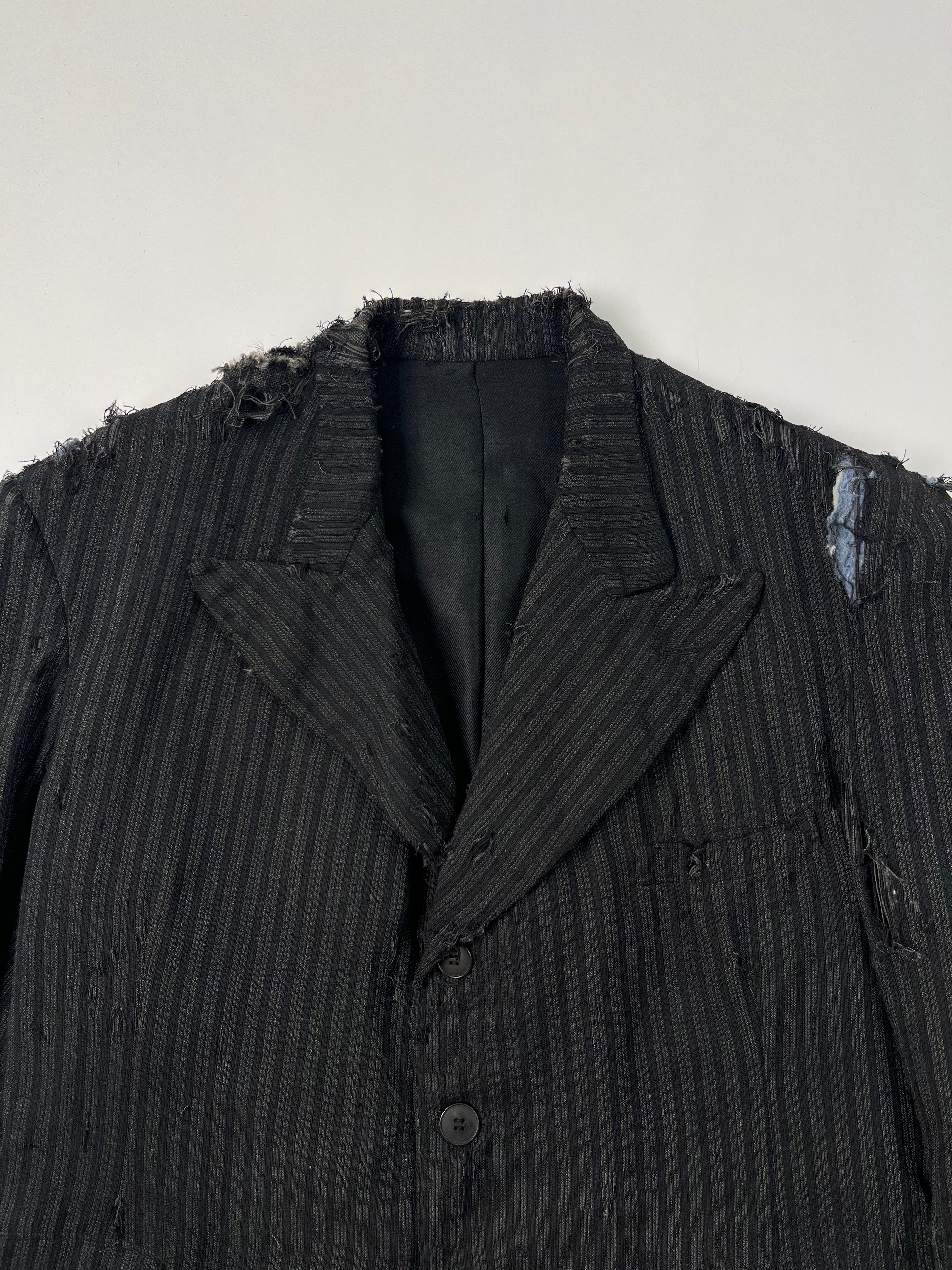 1920s Thrashed French Pinstripe Blazer/Suit Jacket - Black/Charcoal - 44R
