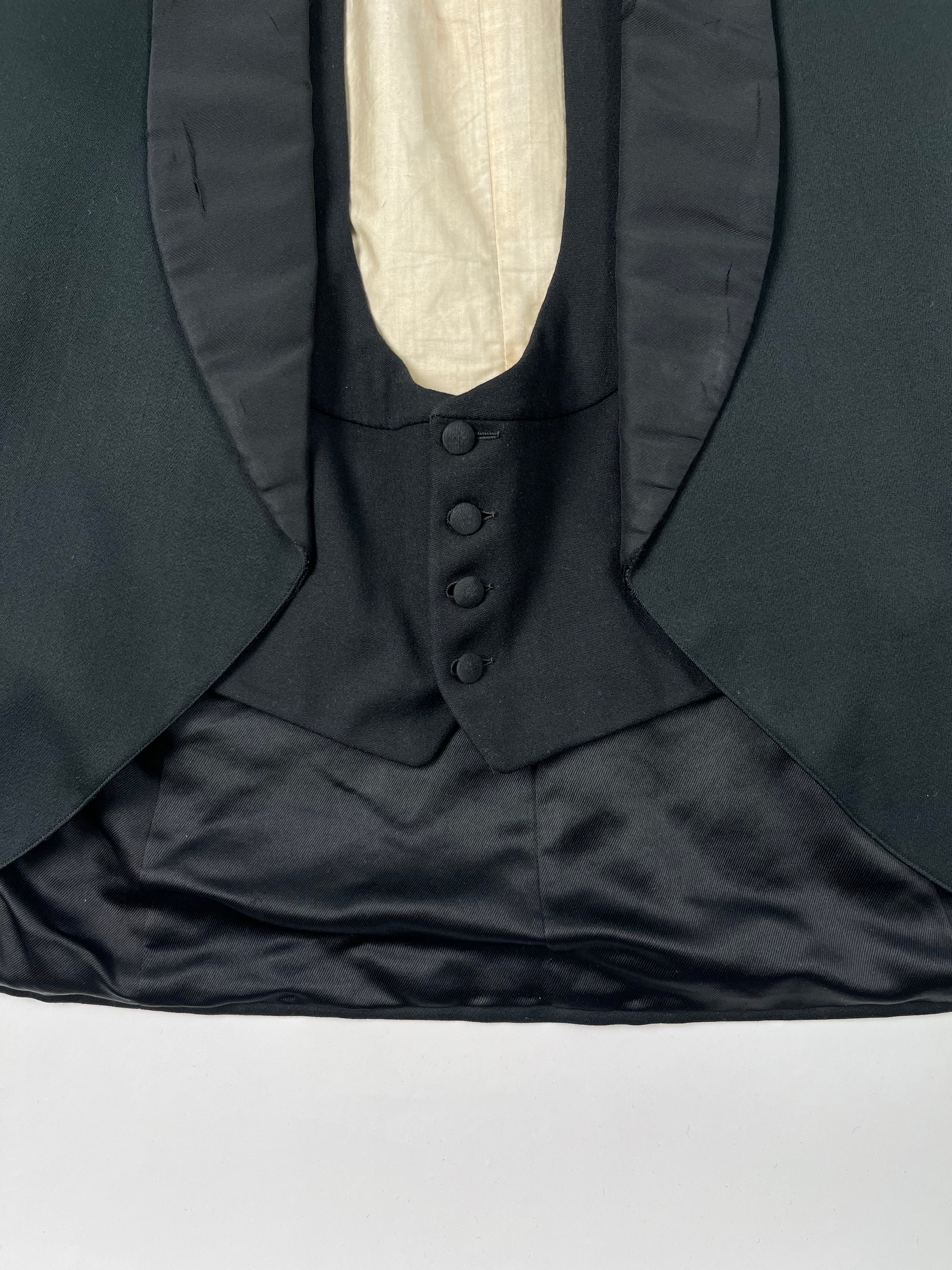 1910s Heidelberg, Wolff & Co. Distressed Black Satin Dress Jacket & Vest Set - Black - 38R