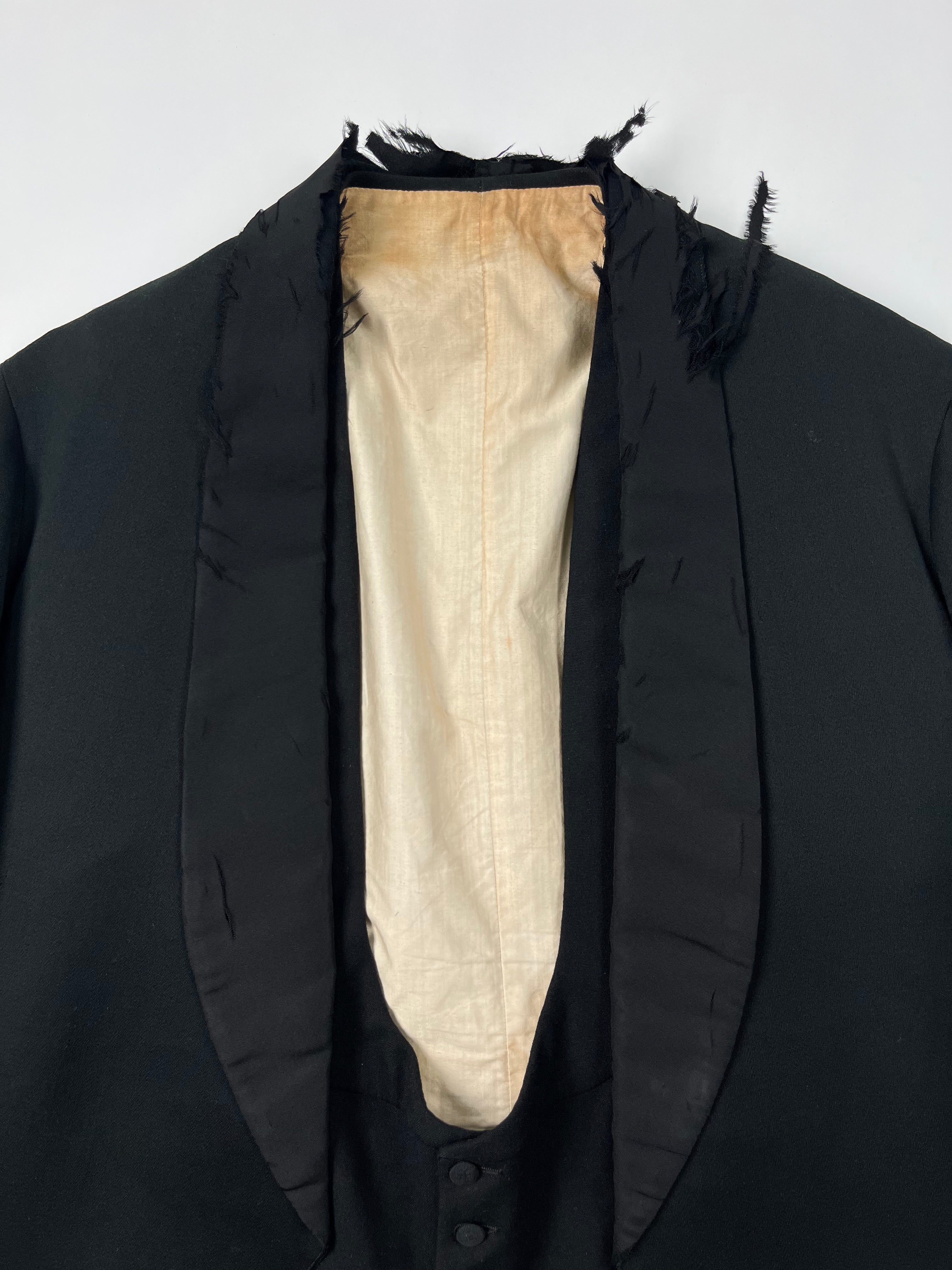 1910s Heidelberg, Wolff & Co. Distressed Black Satin Dress Jacket & Vest Set - Black - 38R