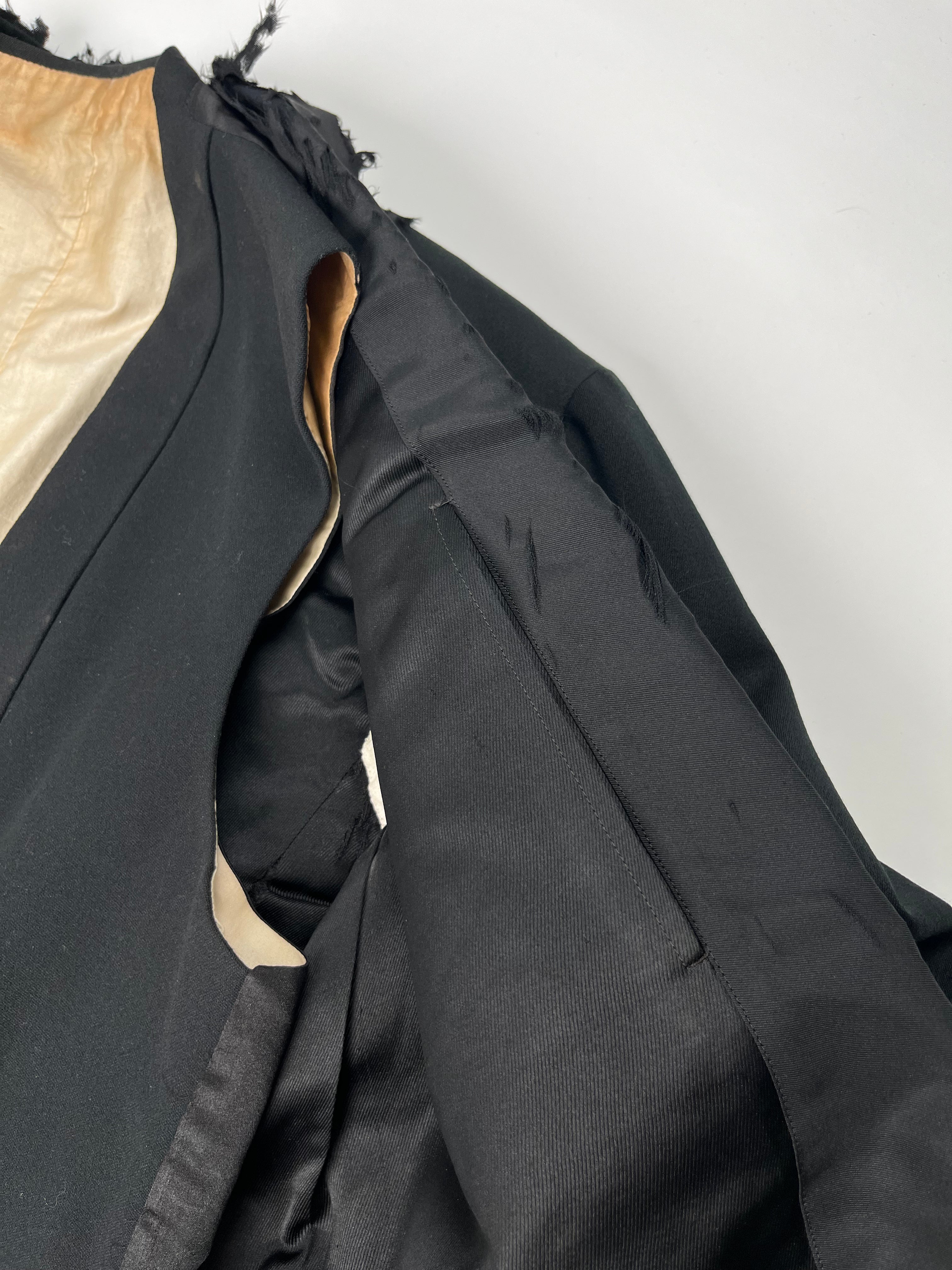 1910s Heidelberg, Wolff & Co. Distressed Black Satin Dress Jacket & Vest Set - Black - 38R