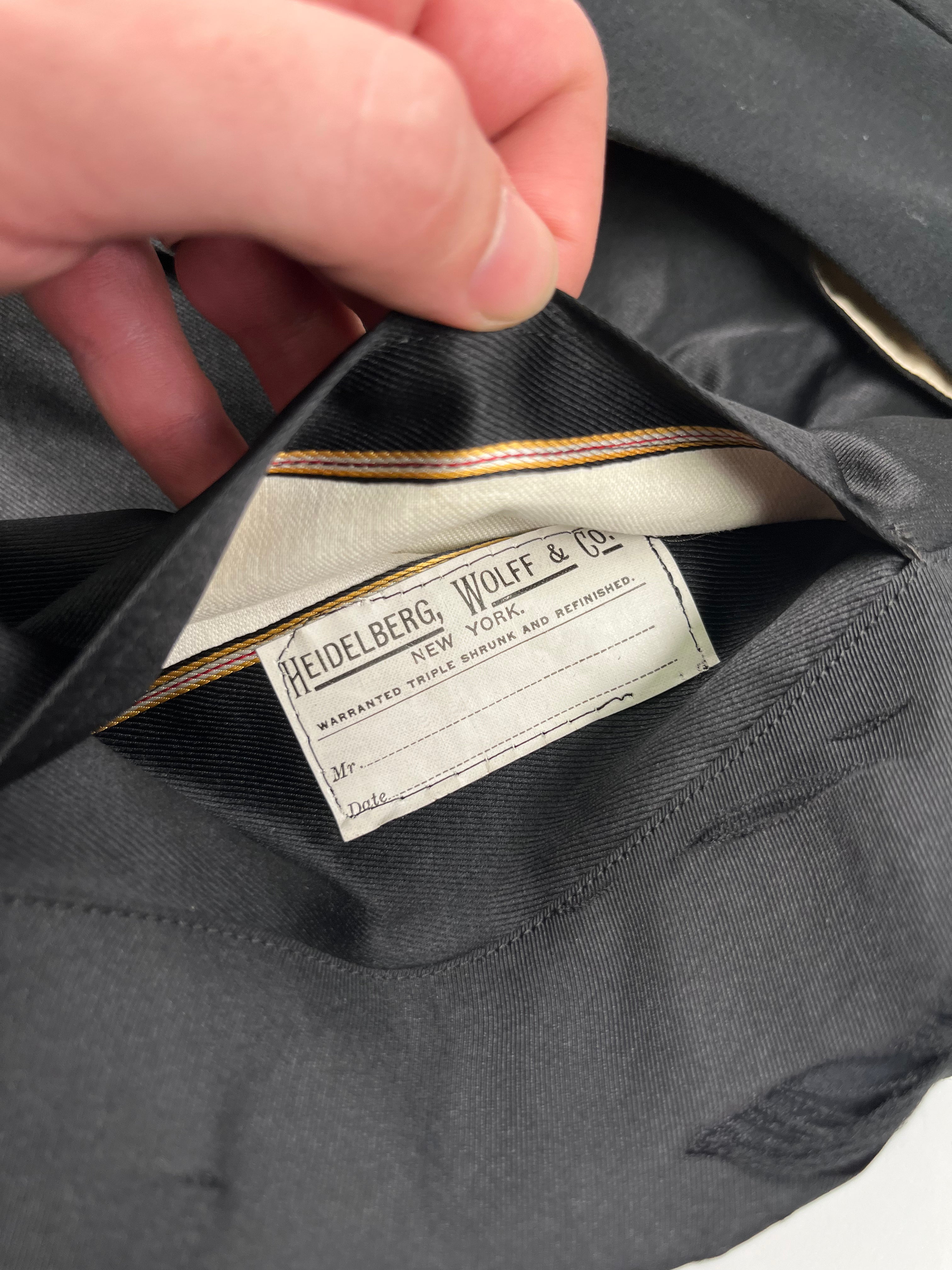 1910s Heidelberg, Wolff & Co. Distressed Black Satin Dress Jacket & Vest Set - Black - 38R