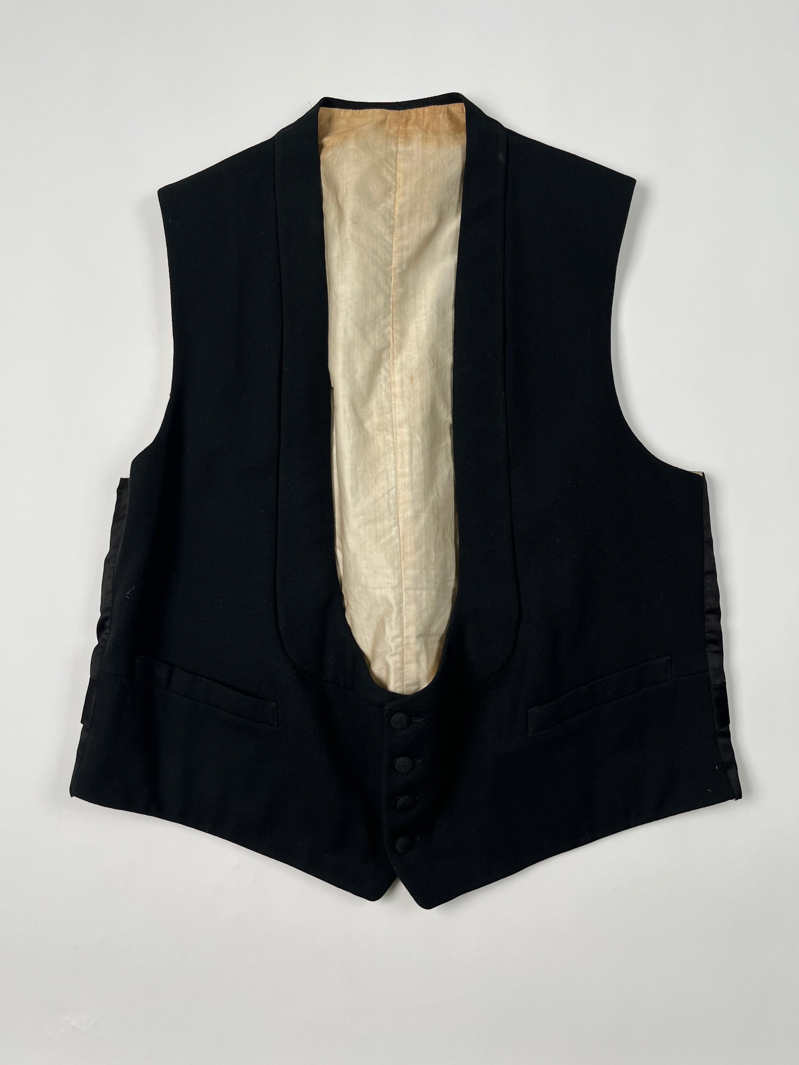 1910s Heidelberg, Wolff & Co. Distressed Black Satin Dress Jacket & Vest Set - Black - 38R