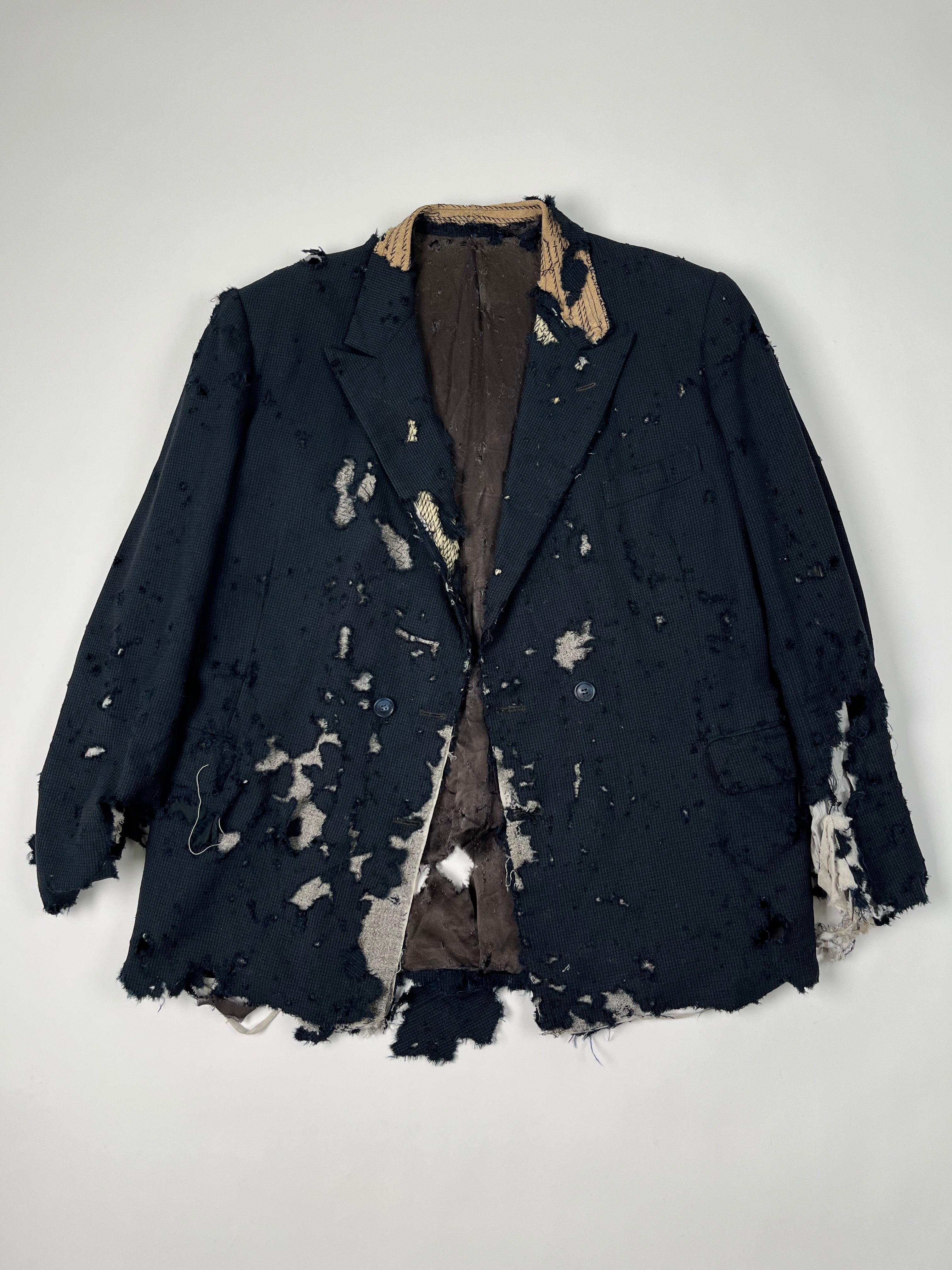 1940s/50s Thrashed & Destroyed French Blazer Suit Jacket - Navy/Blue-Green - 44R
