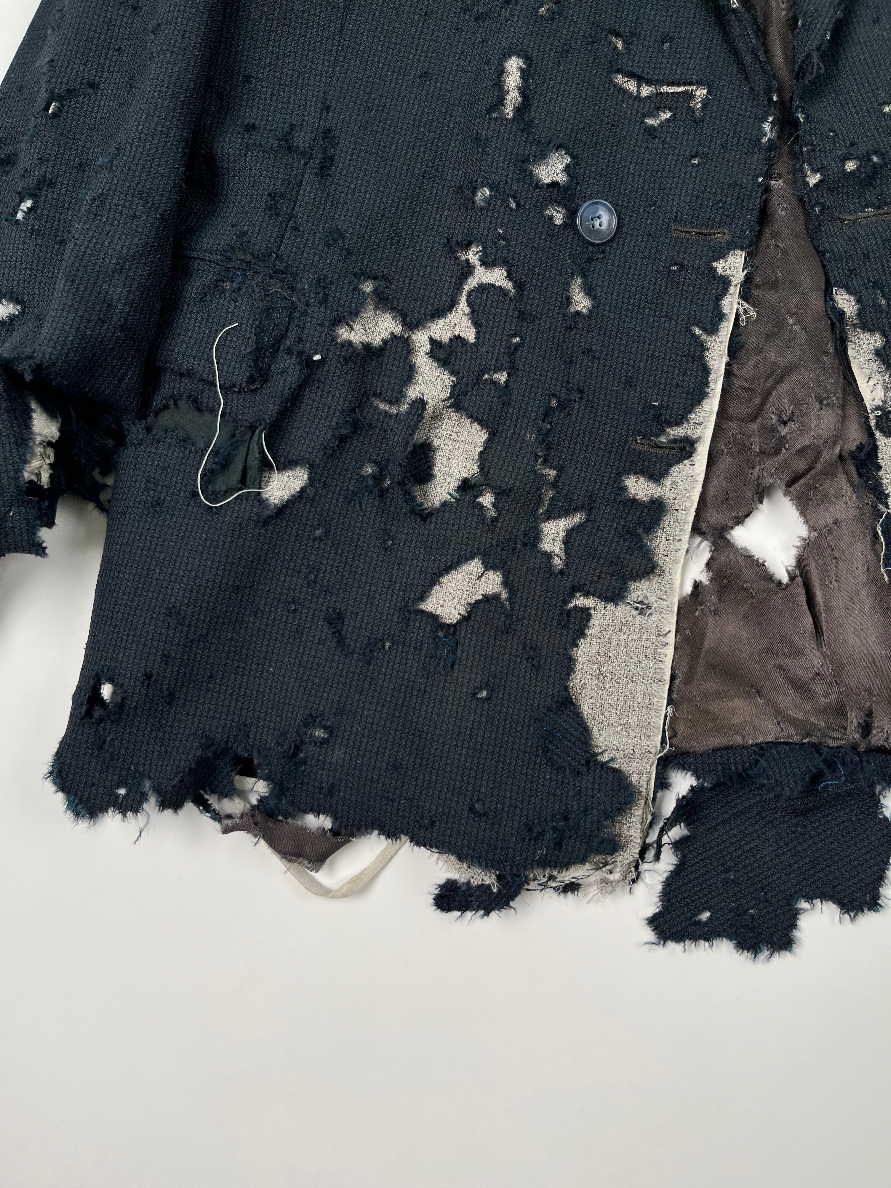 1940s/50s Thrashed & Destroyed French Blazer Suit Jacket - Navy/Blue-Green - 44R