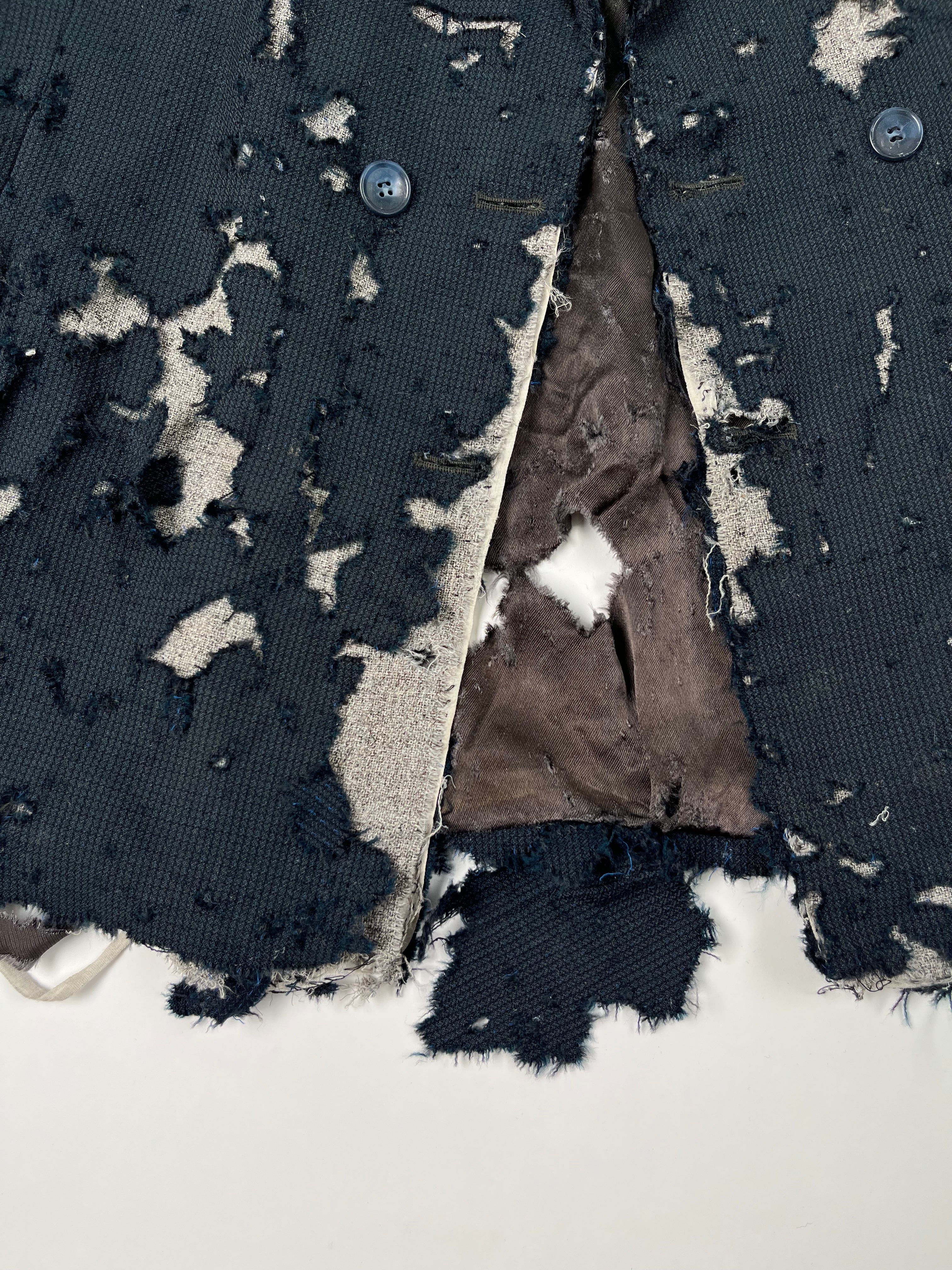 1940s/50s Thrashed & Destroyed French Blazer Suit Jacket - Navy/Blue-Green - 44R