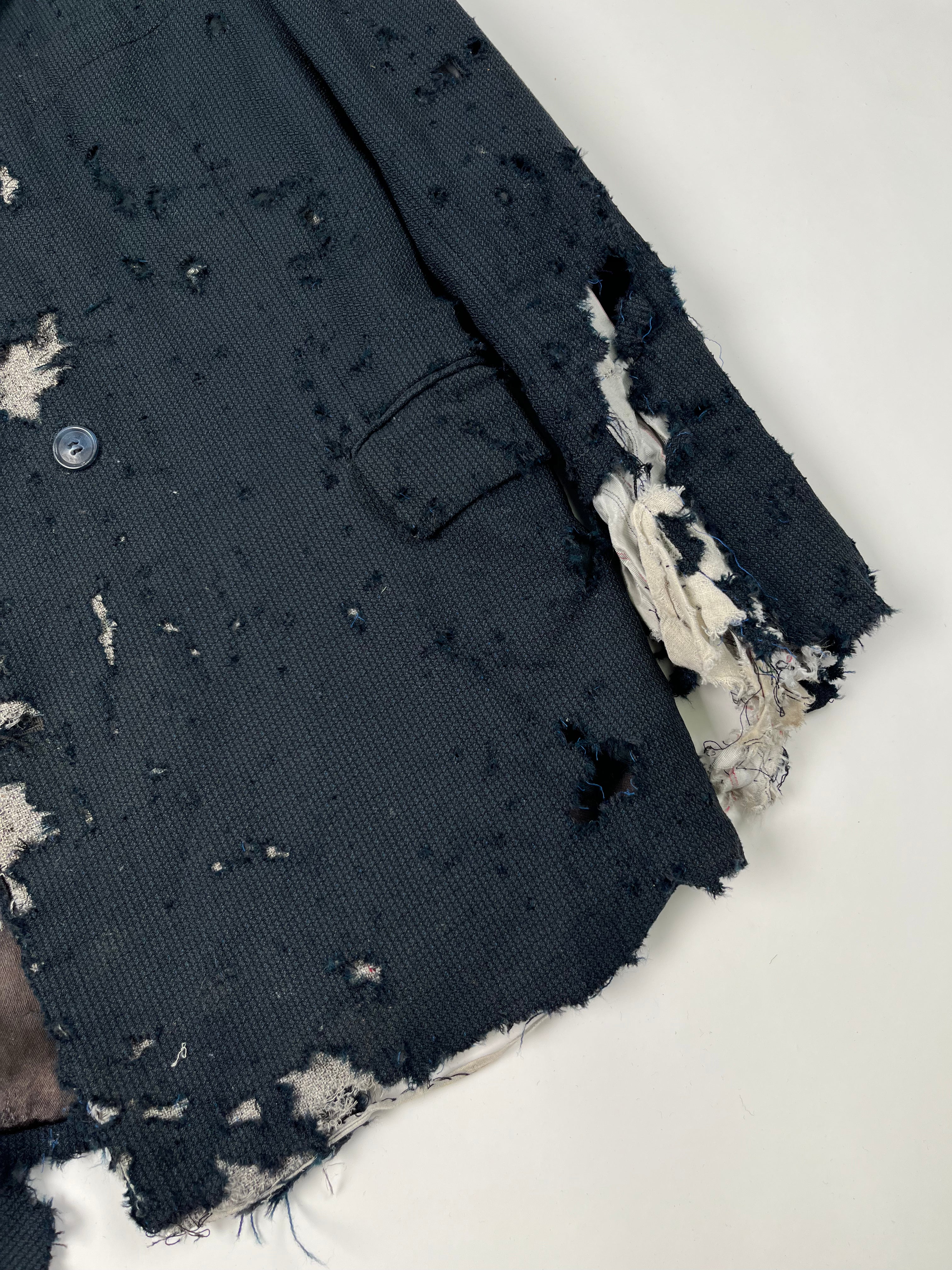 1940s/50s Thrashed & Destroyed French Blazer Suit Jacket - Navy/Blue-Green - 44R