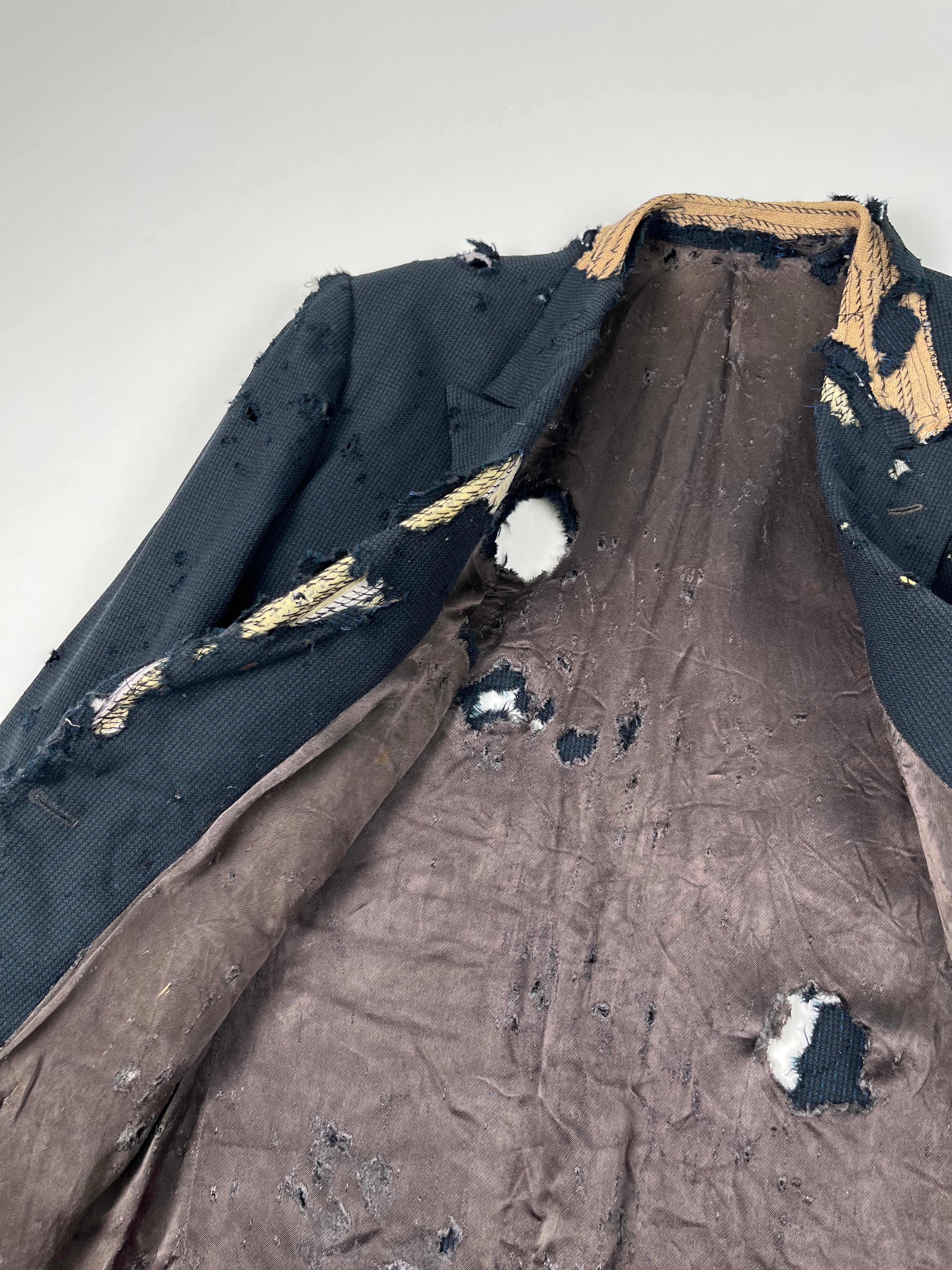 1940s/50s Thrashed & Destroyed French Blazer Suit Jacket - Navy/Blue-Green - 44R