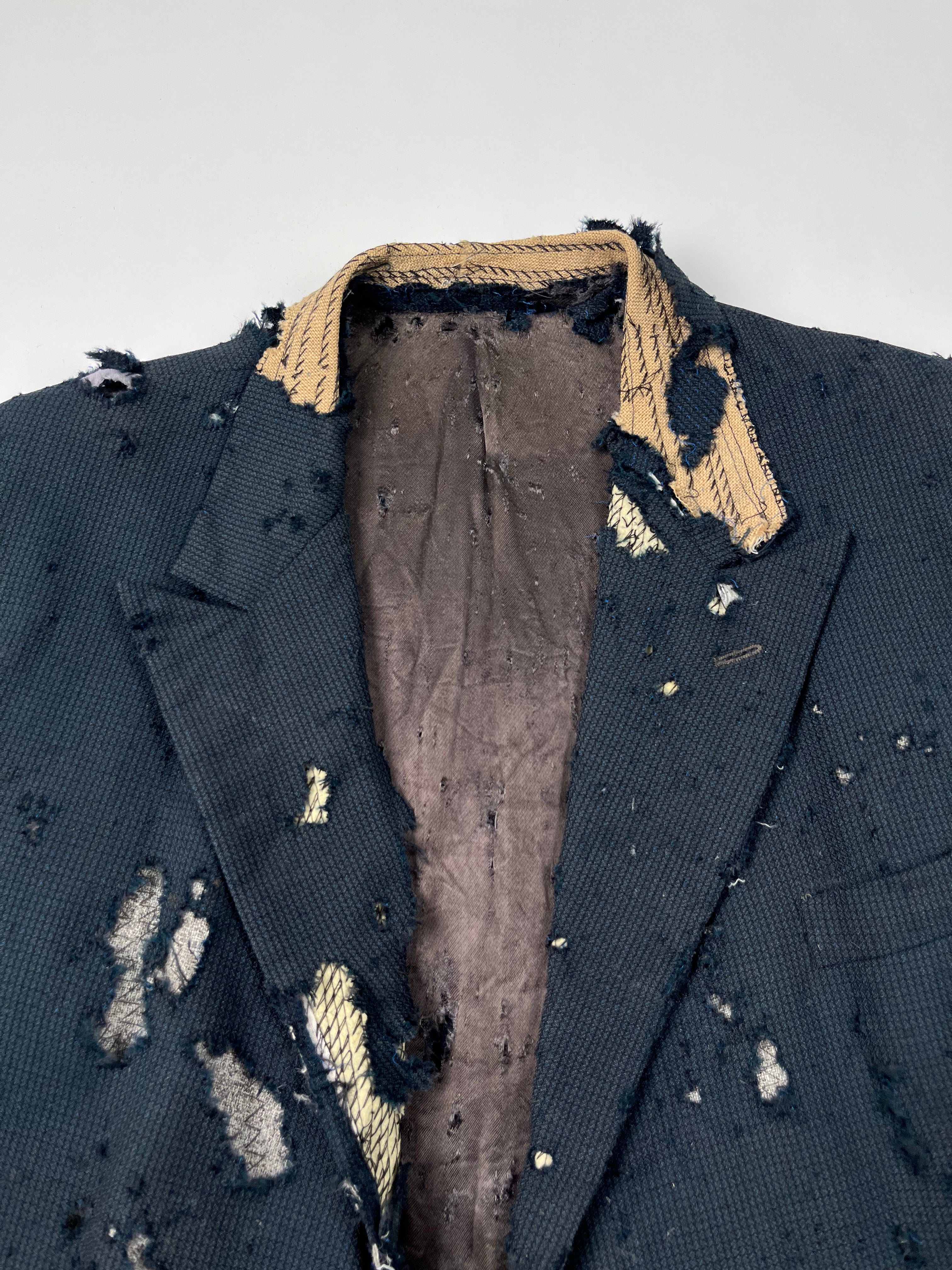 1940s/50s Thrashed & Destroyed French Blazer Suit Jacket - Navy/Blue-Green - 44R